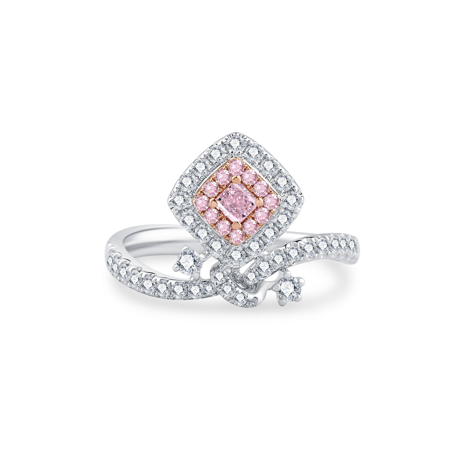 LUXURY 18K WHITE AND ROSE GOLD PINK DIAMOND RING
