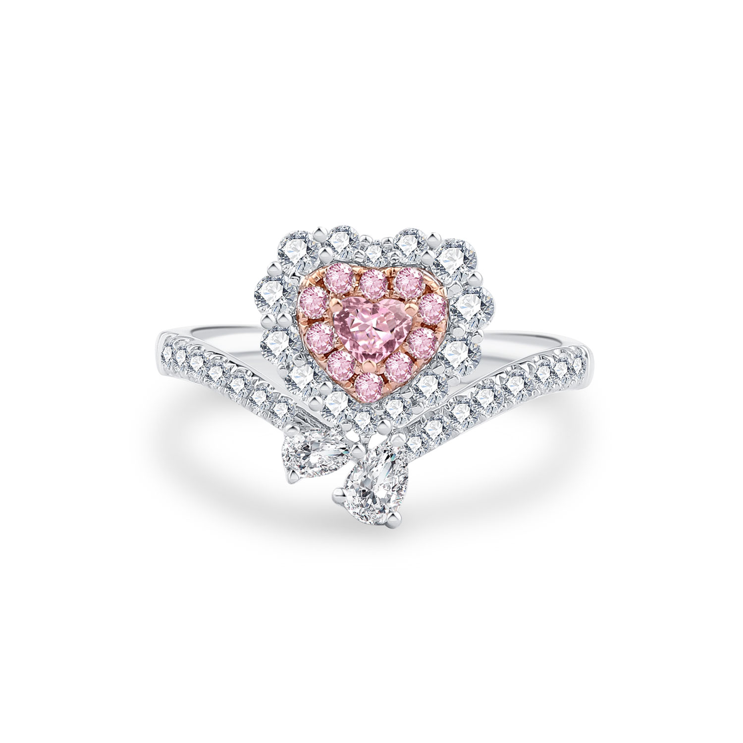EXQUISITE 18K WHITE AND ROSE GOLD PINK DIAMOND RING