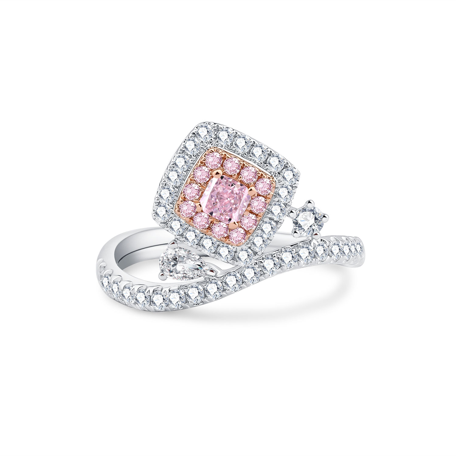 EXCLUSIVE 18K WHITE AND ROSE GOLD PINK DIAMOND RING