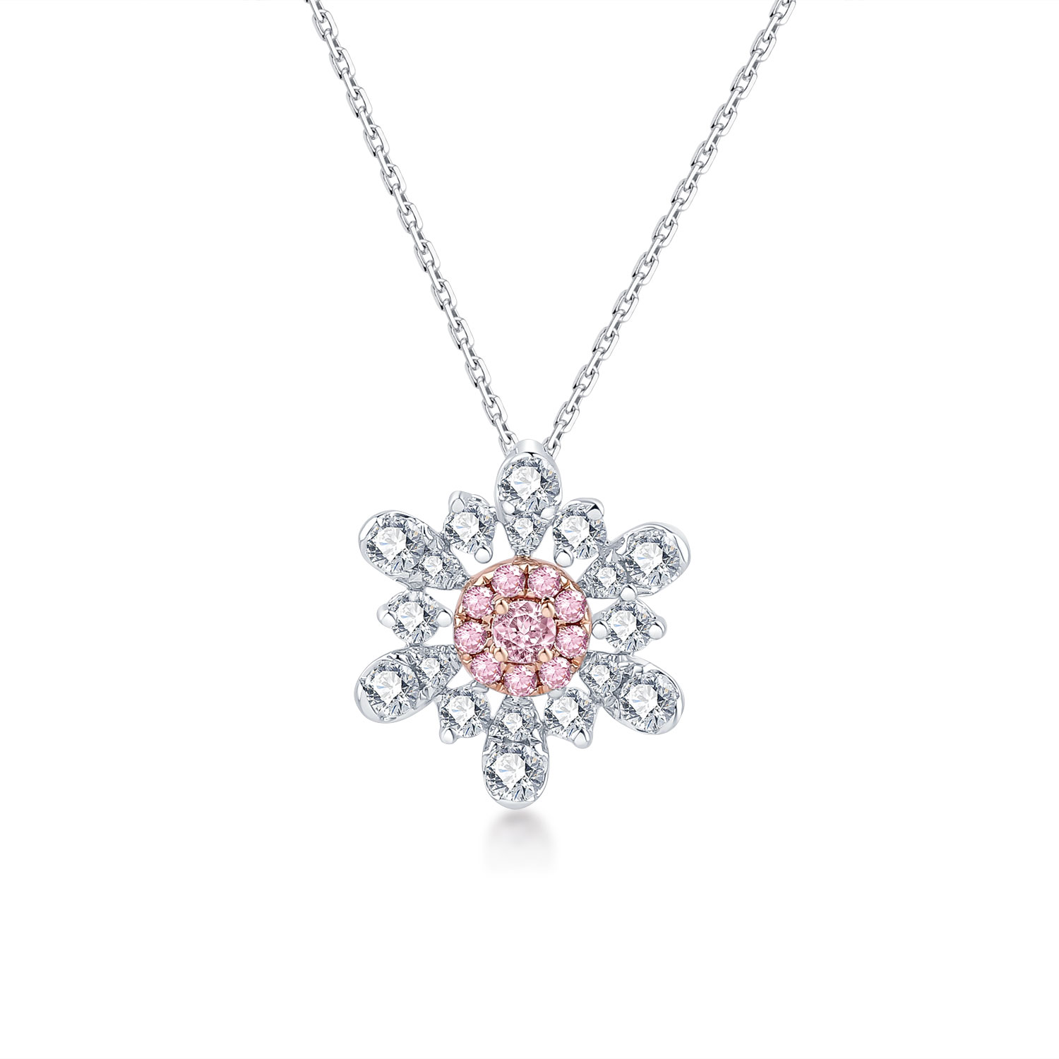 CHARMING 18K WHITE AND ROSE GOLD PINK DIAMOND NECKLACE