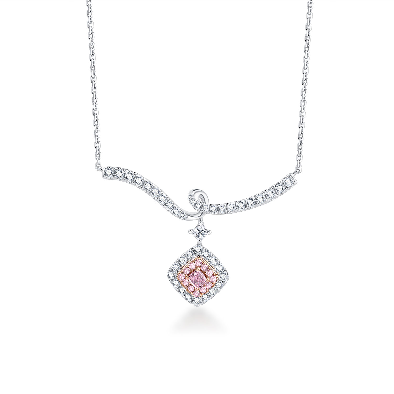 LUXURY 18K WHITE AND ROSE GOLD PINK DIAMOND NECKLACE