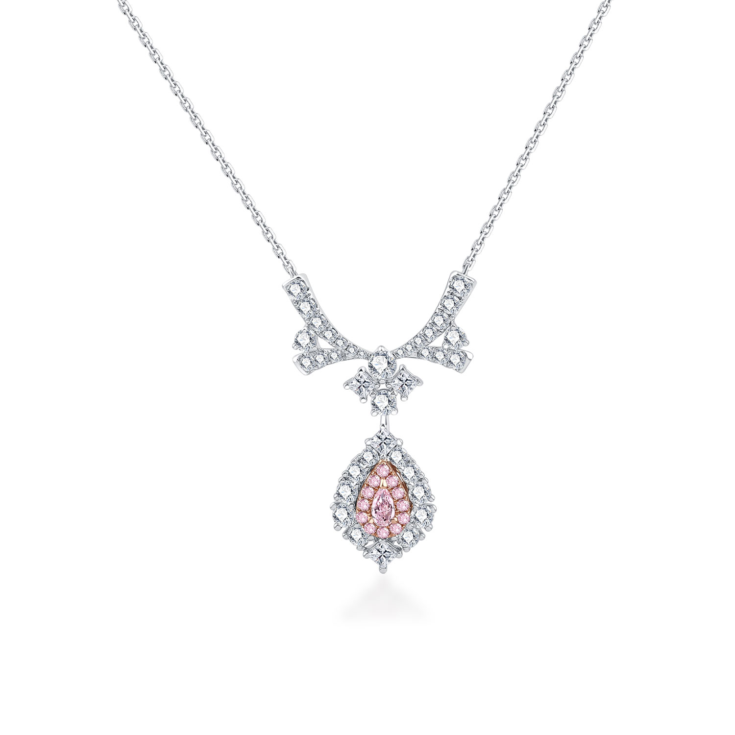 ELEGANT 18K WHITE AND ROSE GOLD PINK DIAMOND NECKLACE