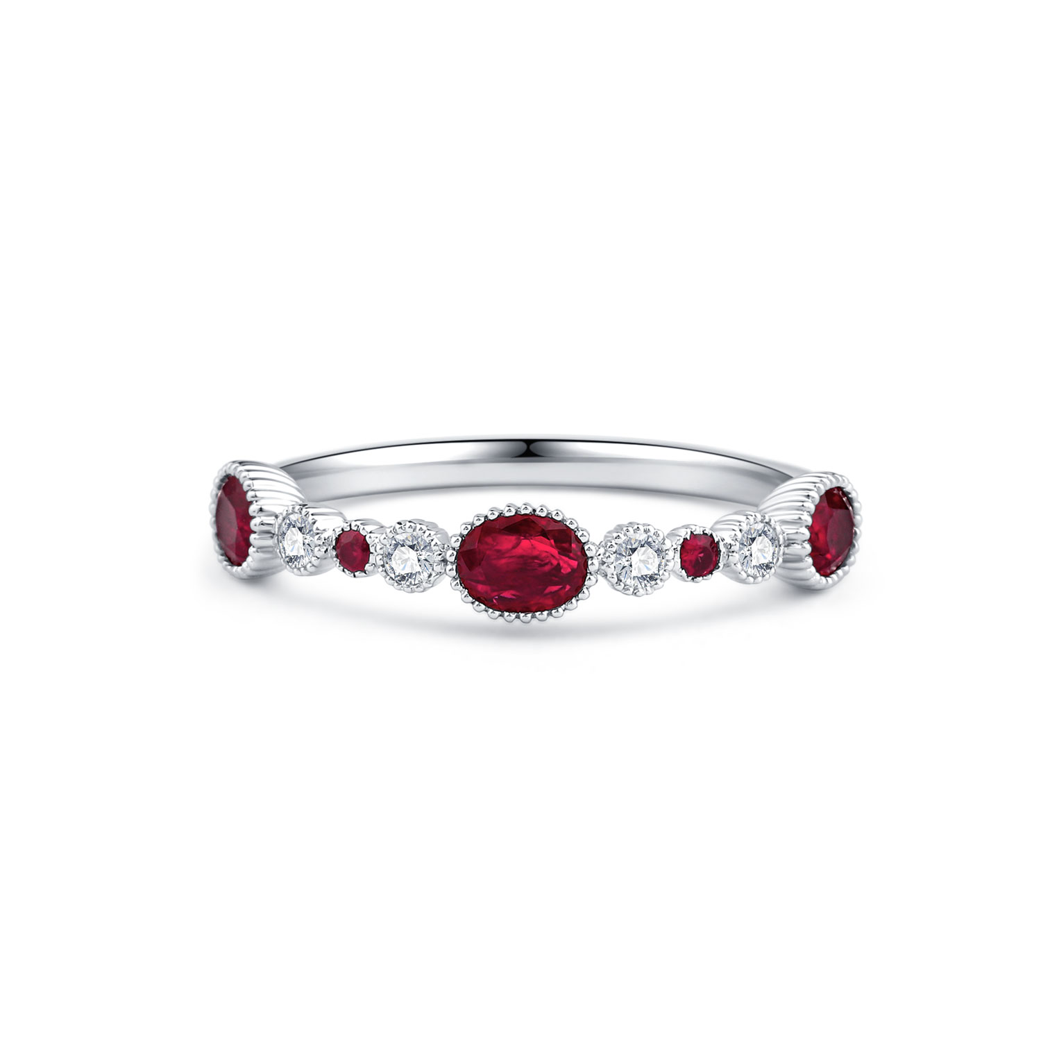 18K WHITE GOLD NATURAL DIAMOND RUBY RING