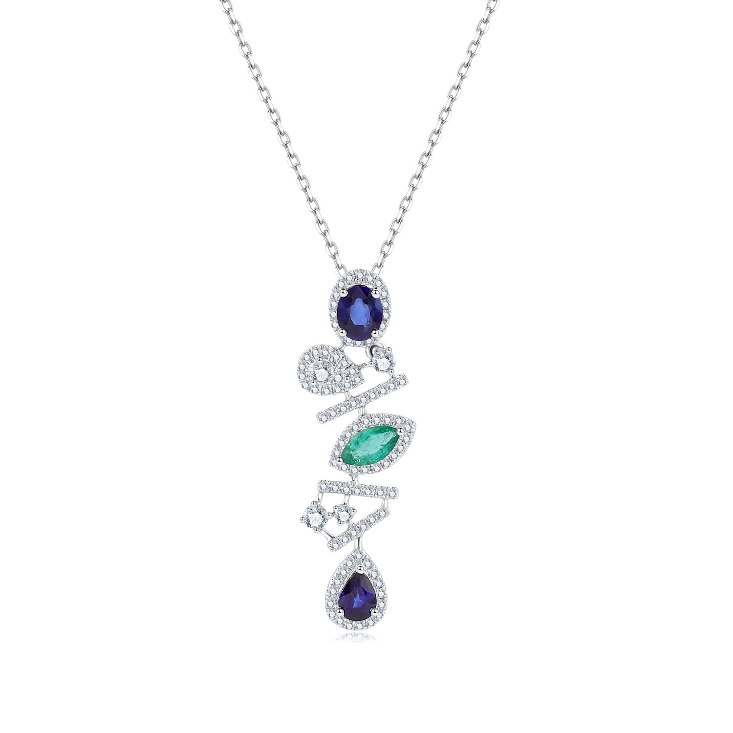 18K GOLD BLUE SAPPHIRE AND EMERALD NECKLACE