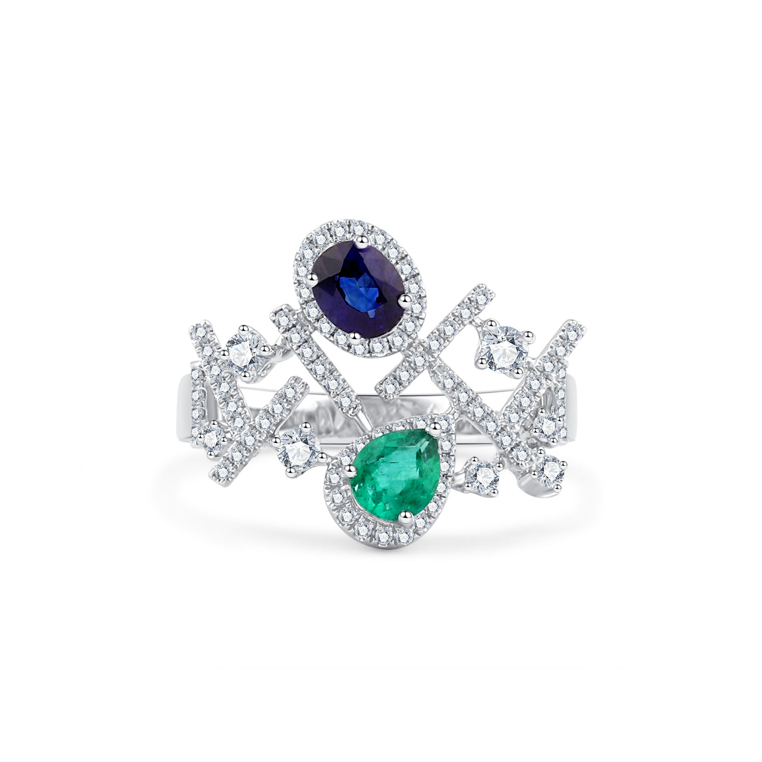 18K GOLD EMERALD AND SAPPHIRE RING