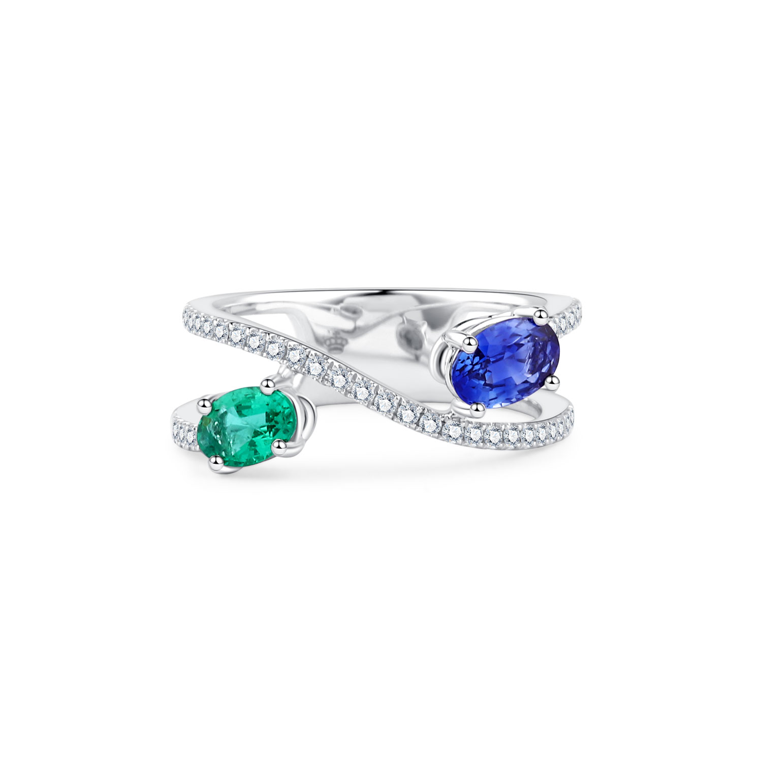 18K GOLD SAPPHIRE AND EMERALD RING