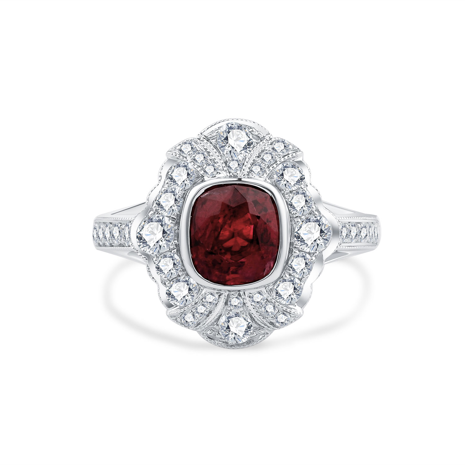 18K WHITE GOLD NATURAL DIAMOND SPINEL RING