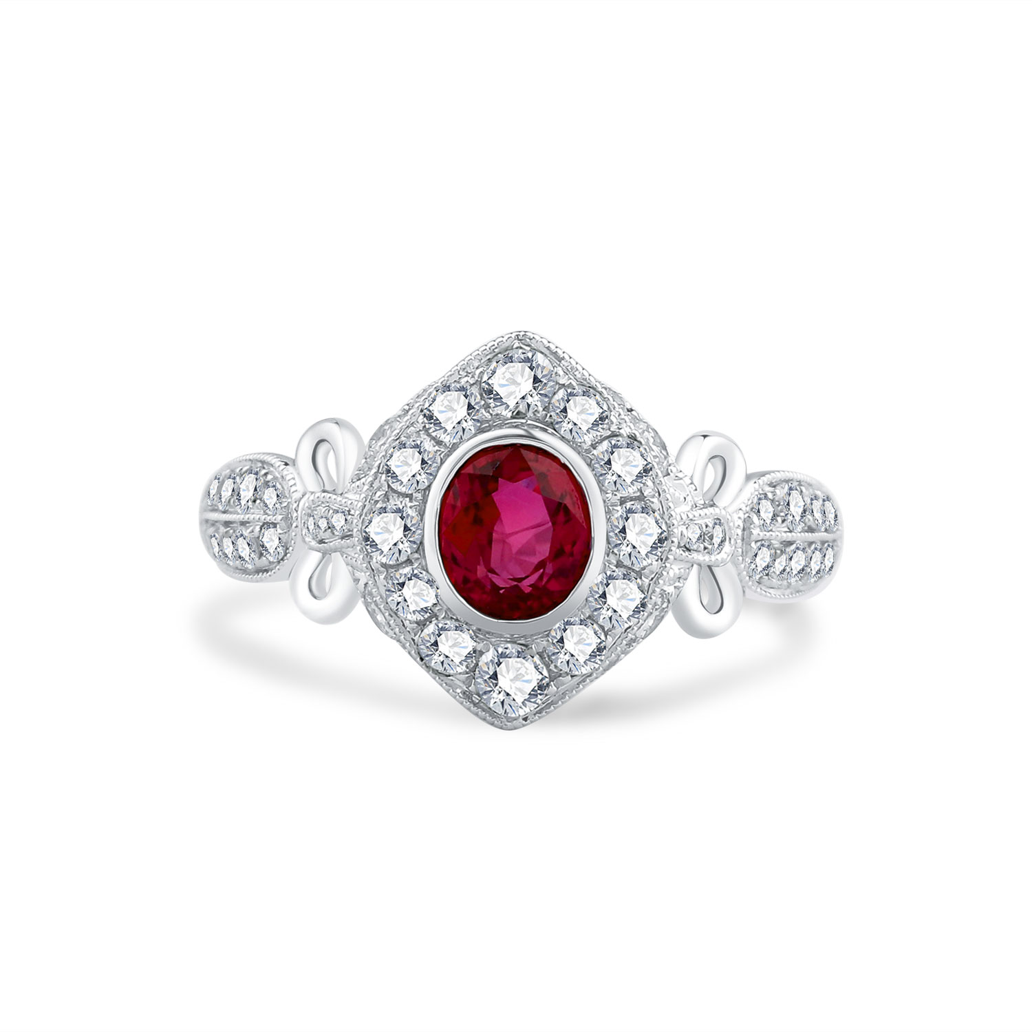 PT950 WHITE GOLD NATURAL DIAMOND RUBY RING