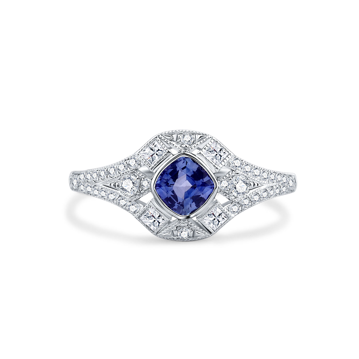 18K WHITE GOLD REAL DIAMOND BLUE SAPPHIRE RING