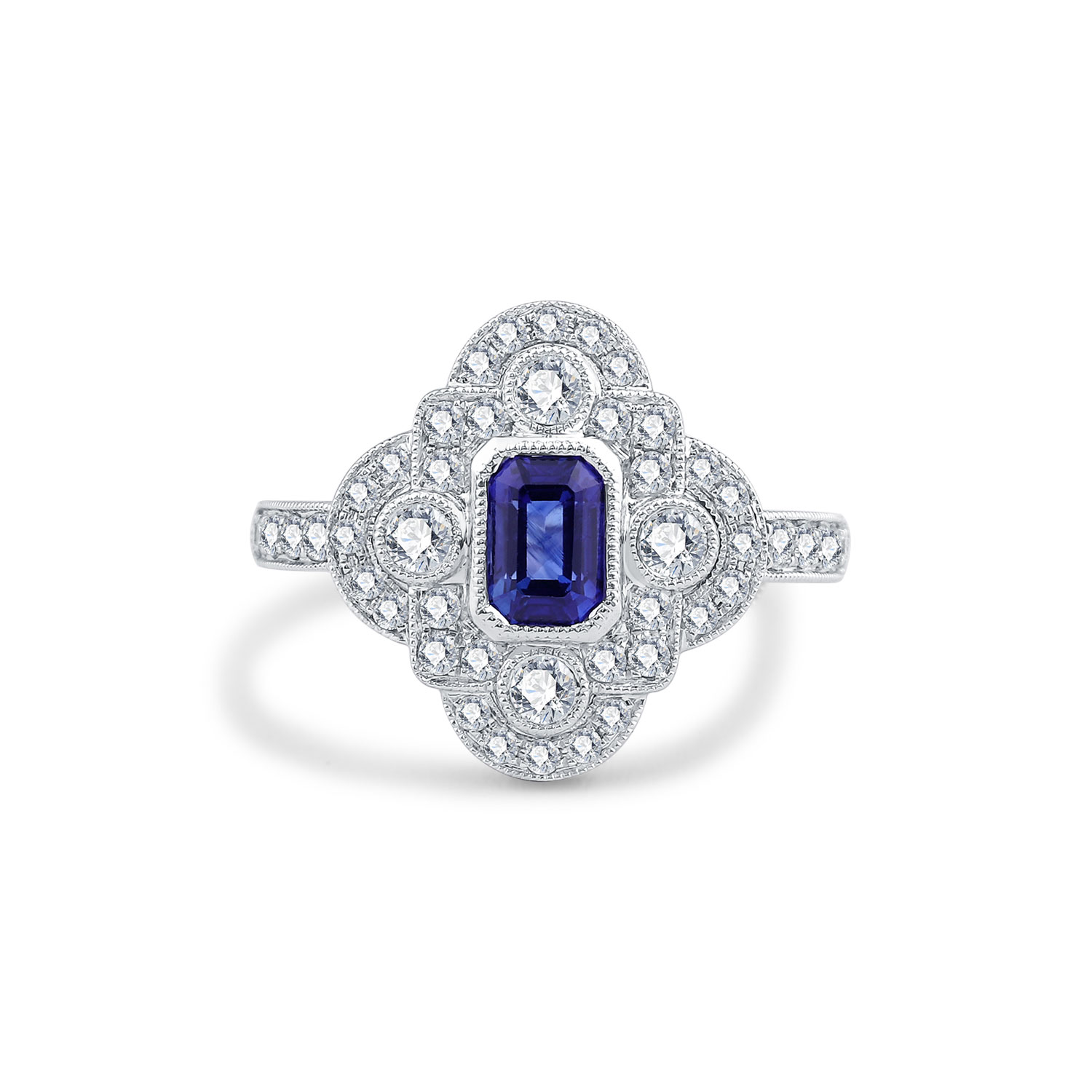 PT950 REAL NATURAL DIAMOND BLUE SAPPHIRE RING