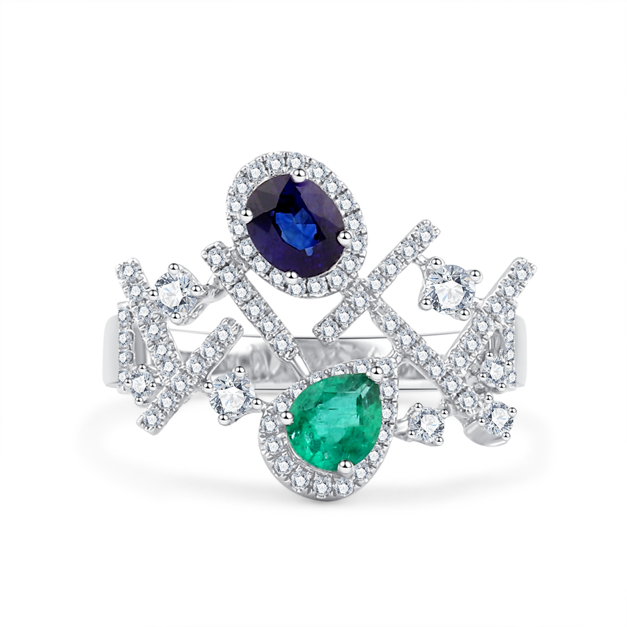 18K GOLD EMERALD AND SAPPHIRE RING