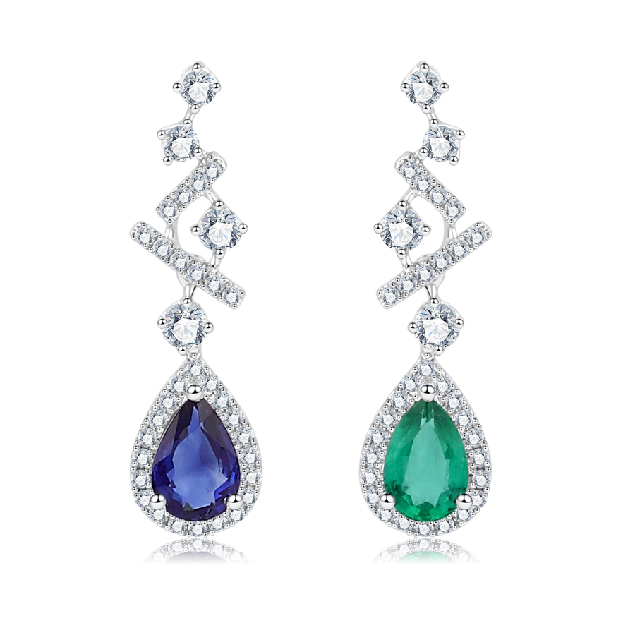 18K GOLD EMERALD AND SAPPHIRE DIAMOND EARRING