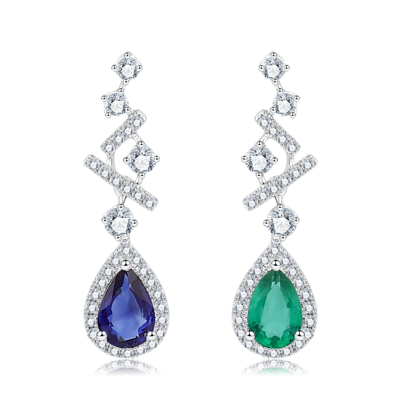 18K GOLD EMERALD AND SAPPHIRE DIAMOND EARRING