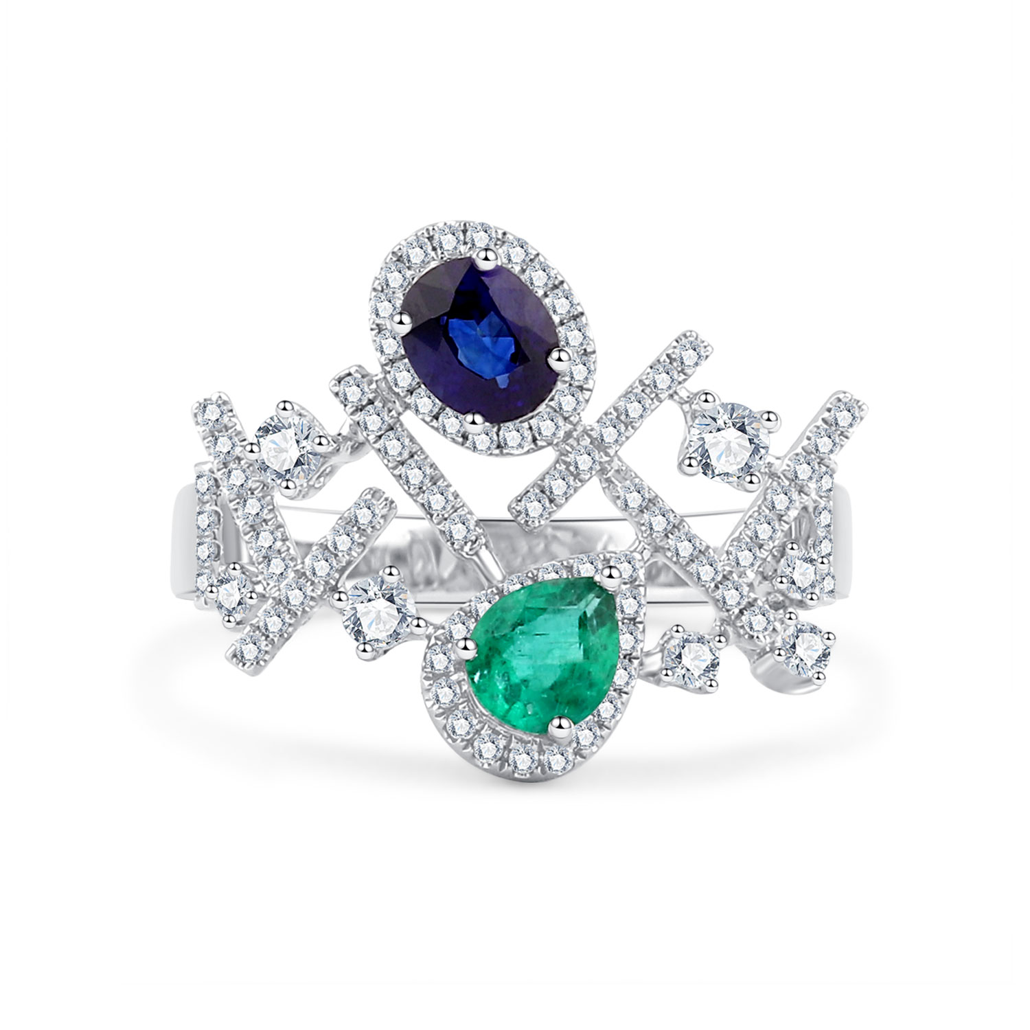 18K GOLD EMERALD AND SAPPHIRE RING