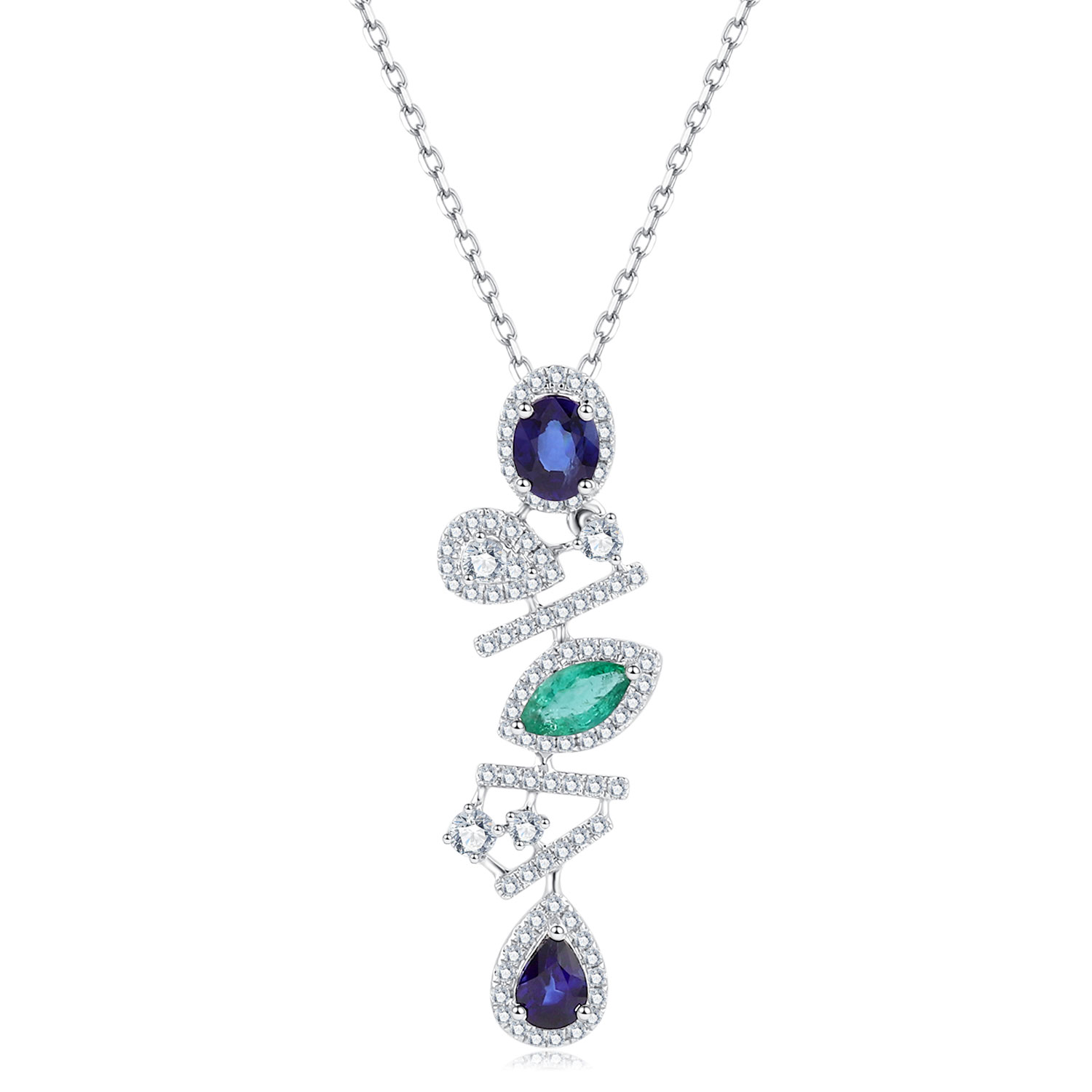 18K GOLD EMERALD AND SAPPHIRE DIAMOND NECKLACE