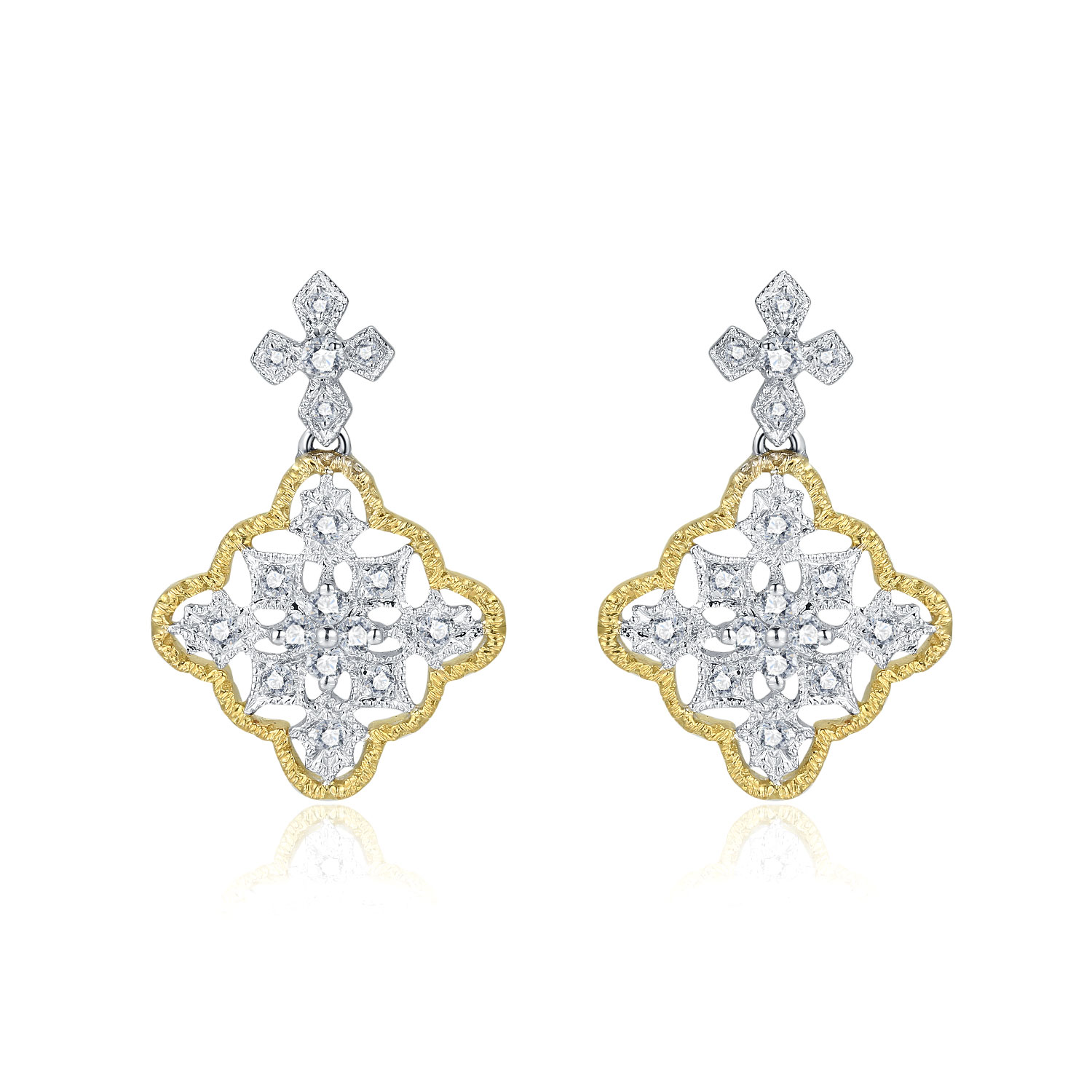 18K WHITE AND YELLOE GOLD DIAMOND EARRING