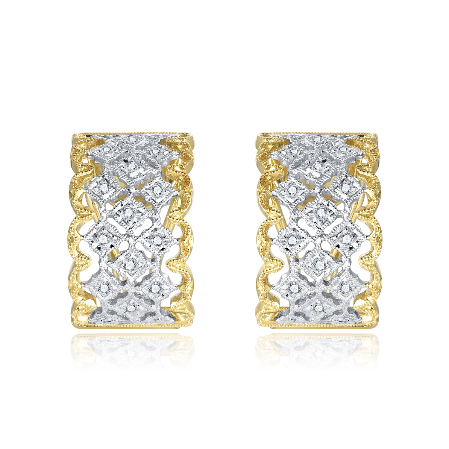 18K WHITE AND YELLOW GOLD NATURAL DIAMOND STUD EARRING