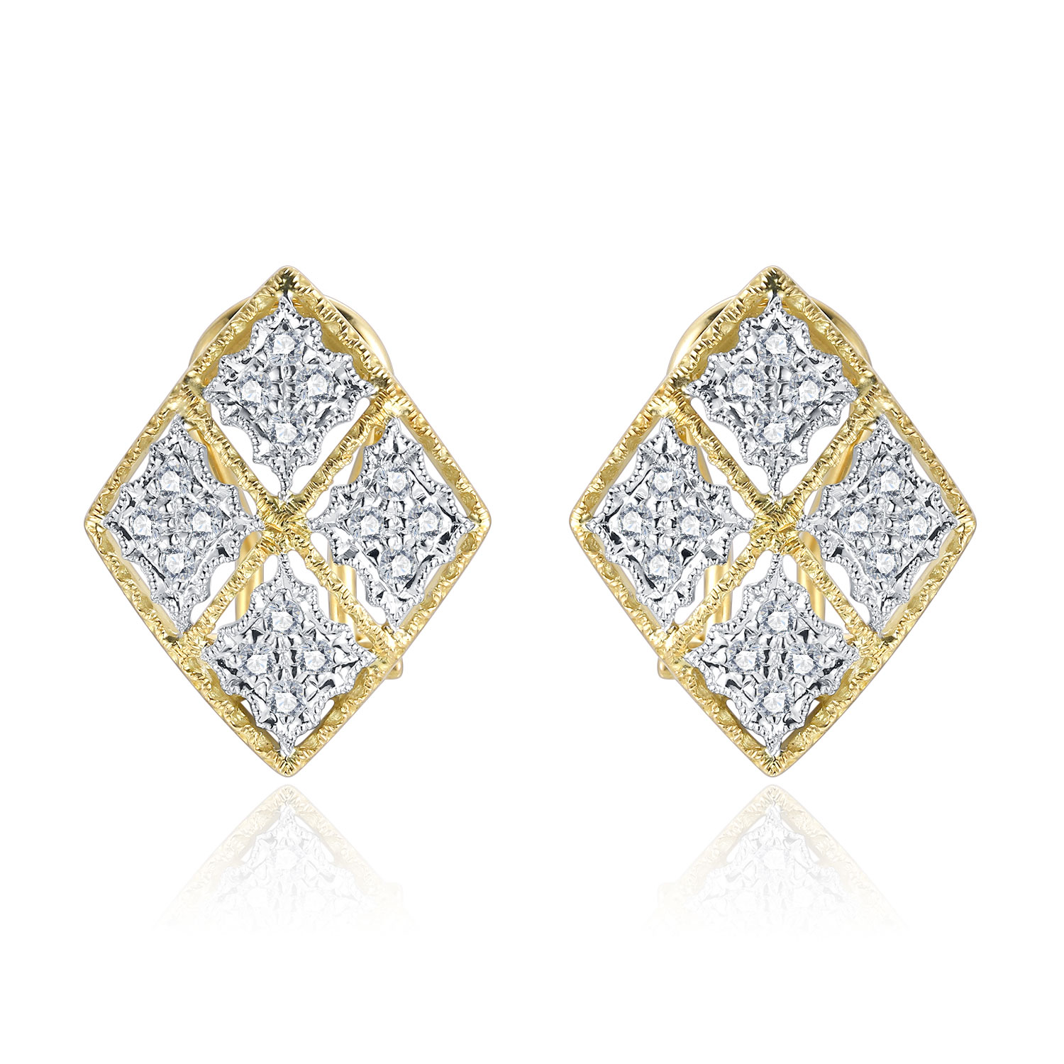 18K WHITE AND YELLOW GOLD NATURAL DIAMOND STUD EARRING