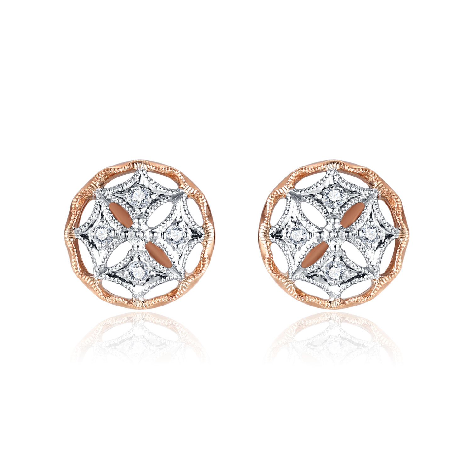 18K WHITE AND ROSE GOLD NATURAL DIAMOND STUD EARRING