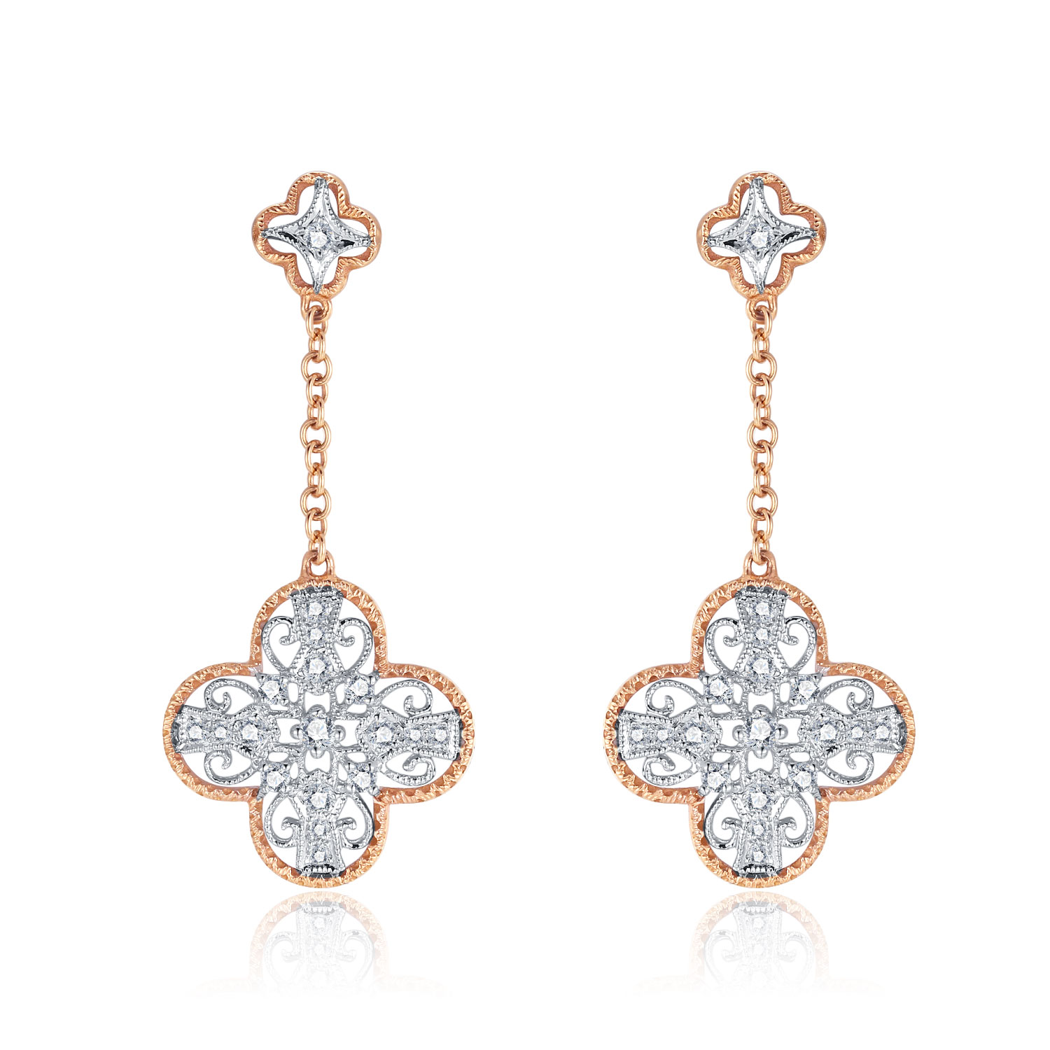 18K WHITE AND ROSE GOLD NATURAL DIAMOND STUD EARRING