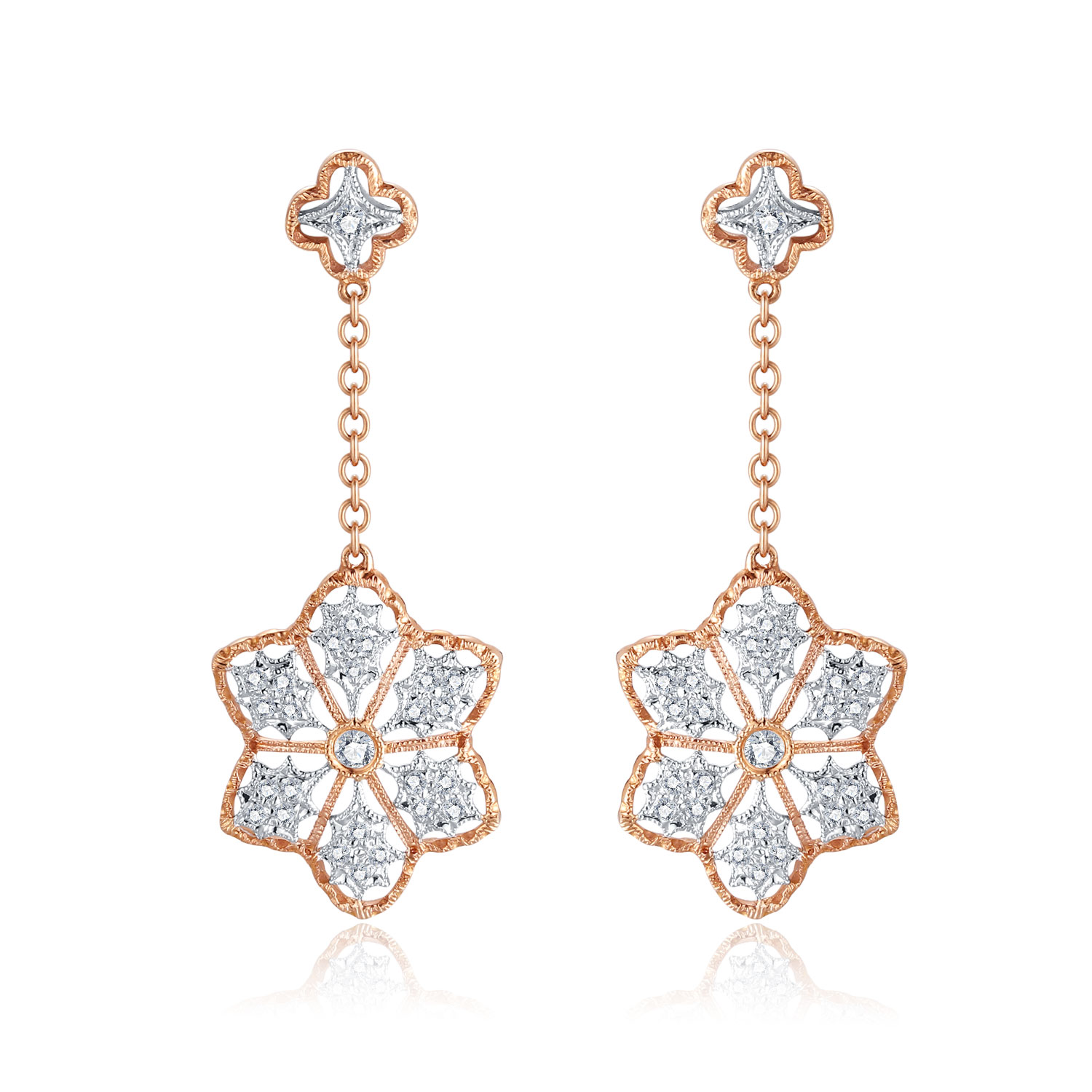 18K WHITE AND ROSE GOLD NATURAL DIAMOND STUD EARRING