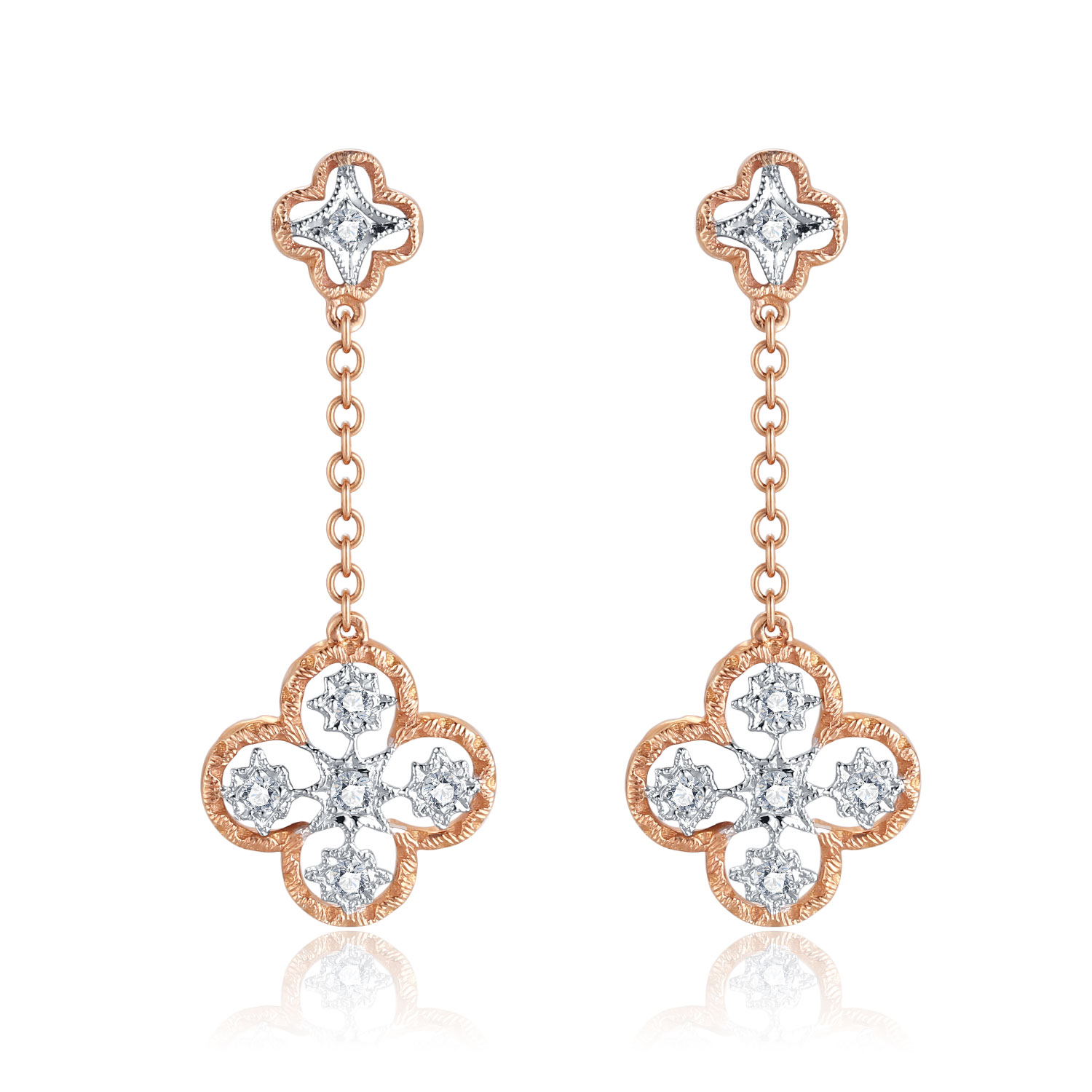 18K WHITE AND ROSE GOLD NATURAL DIAMOND STUD EARRING