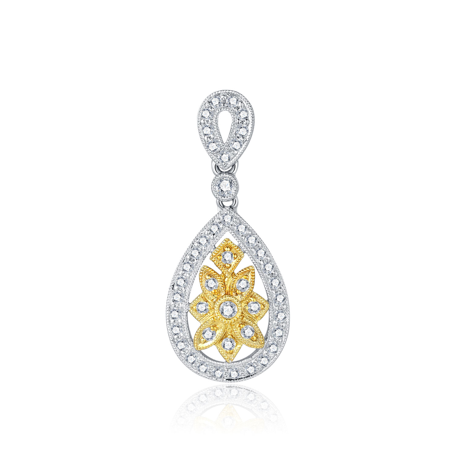 18K WHITE AND YELLOW GOLD NATURAL DIAMOND PENDANT