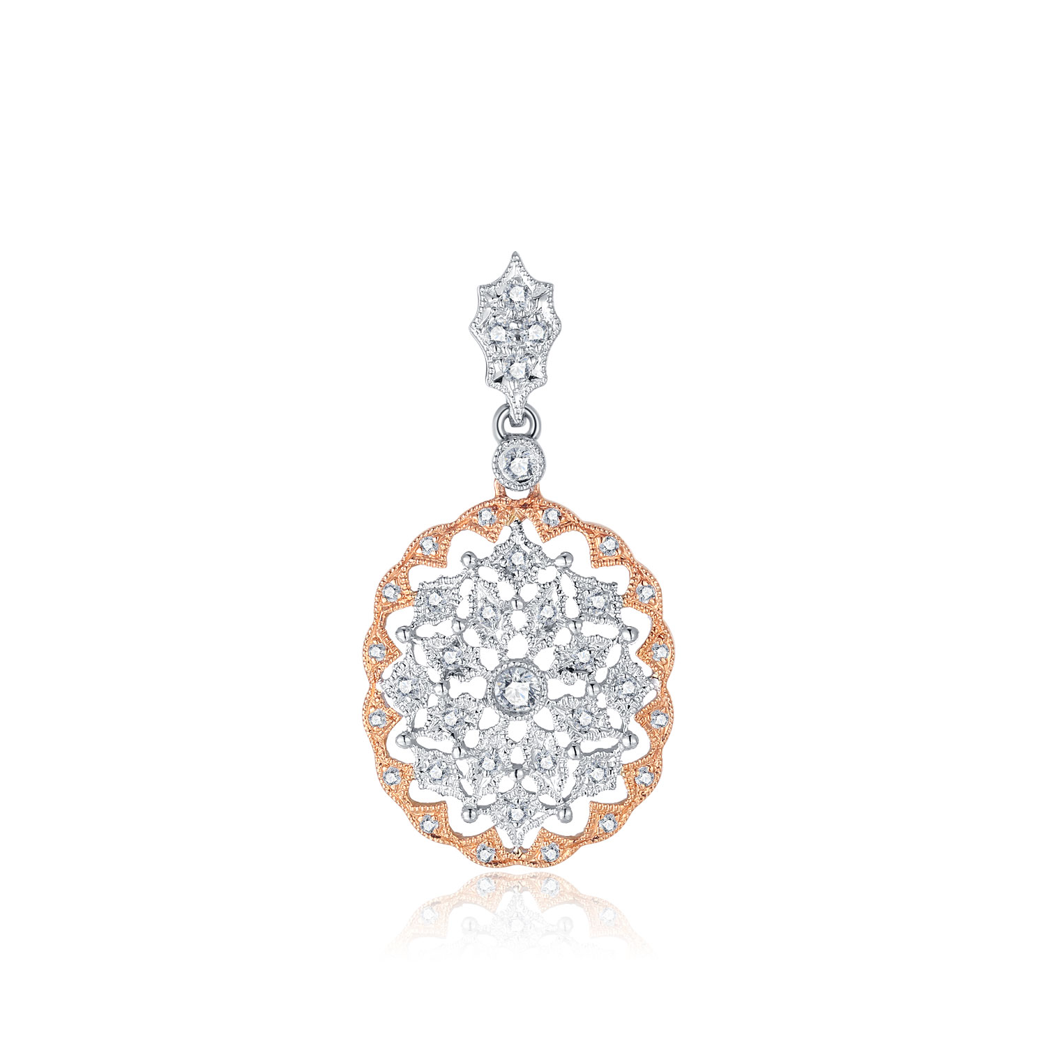 18K WHITE AND ROSE GOLD NATURAL DIAMOND PENDANT