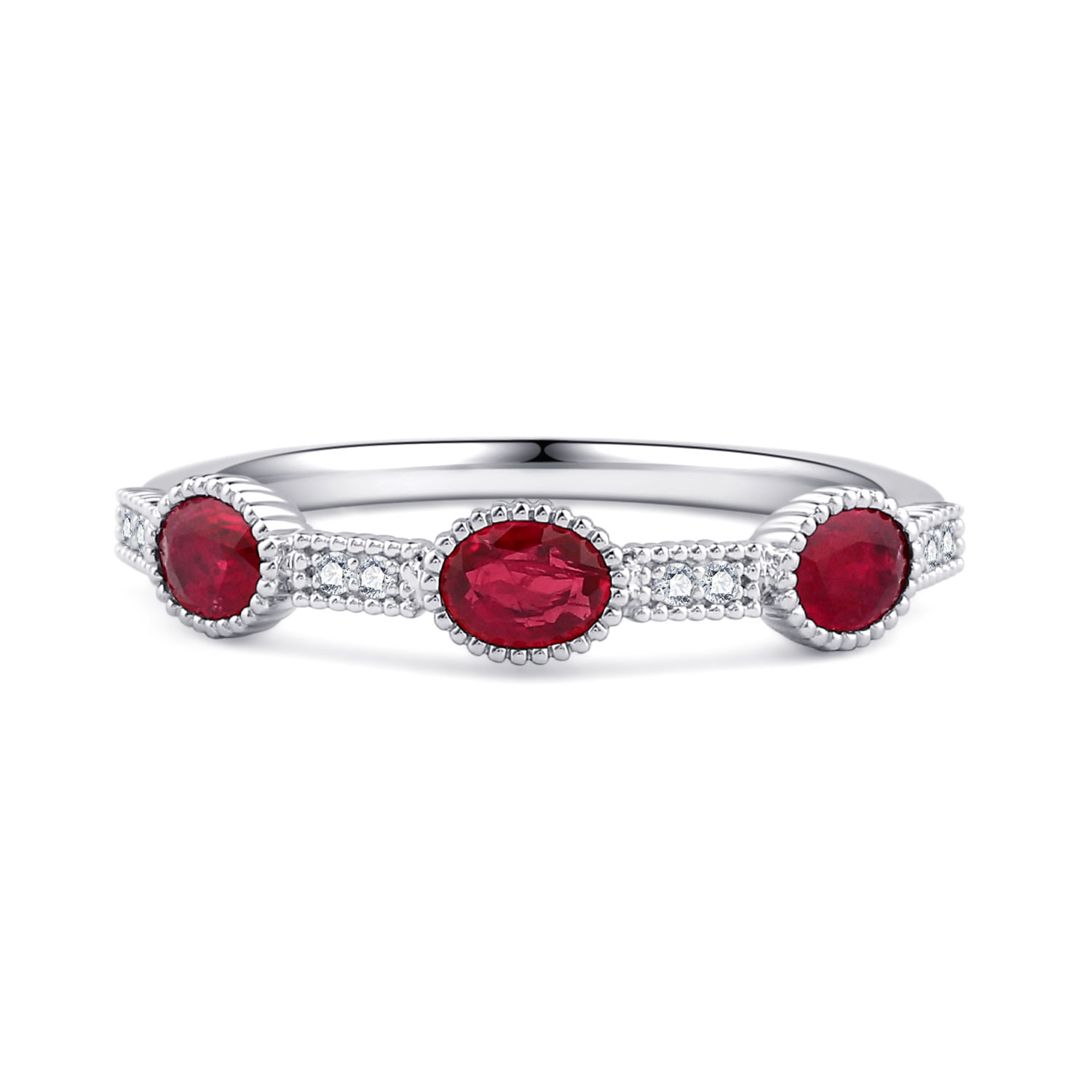 18K WHITE GOLD NATURAL DIAMOND RUBY RING