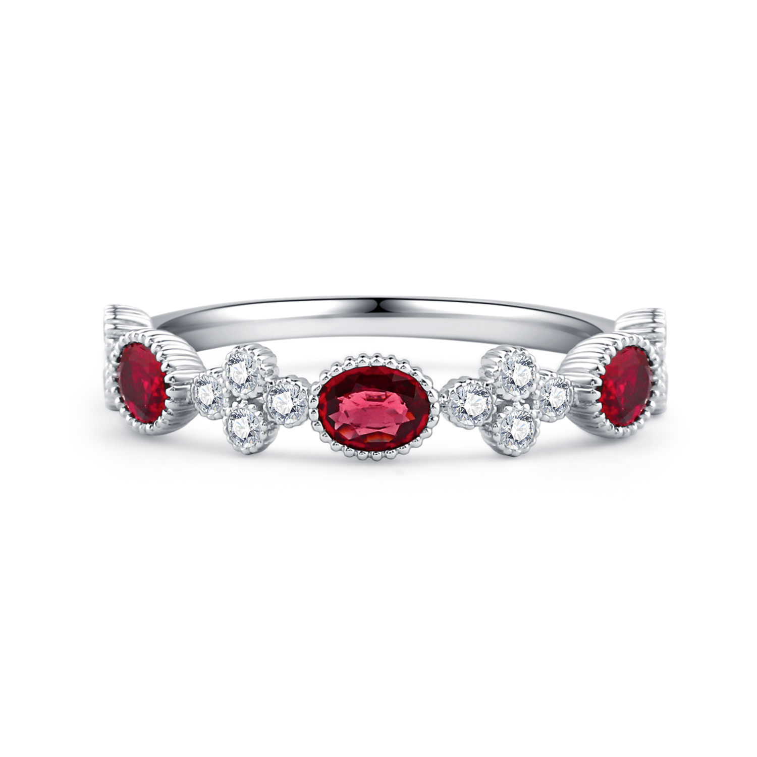 18K WHITE GOLD NATURAL DIAMOND RUBY RING