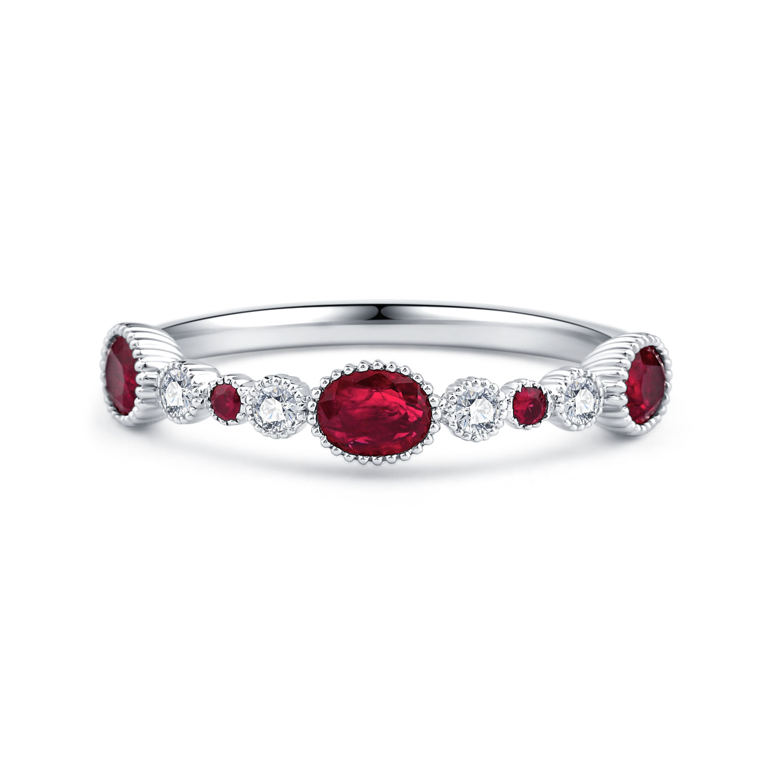 18K WHITE GOLD NATURAL DIAMOND RUBY RING