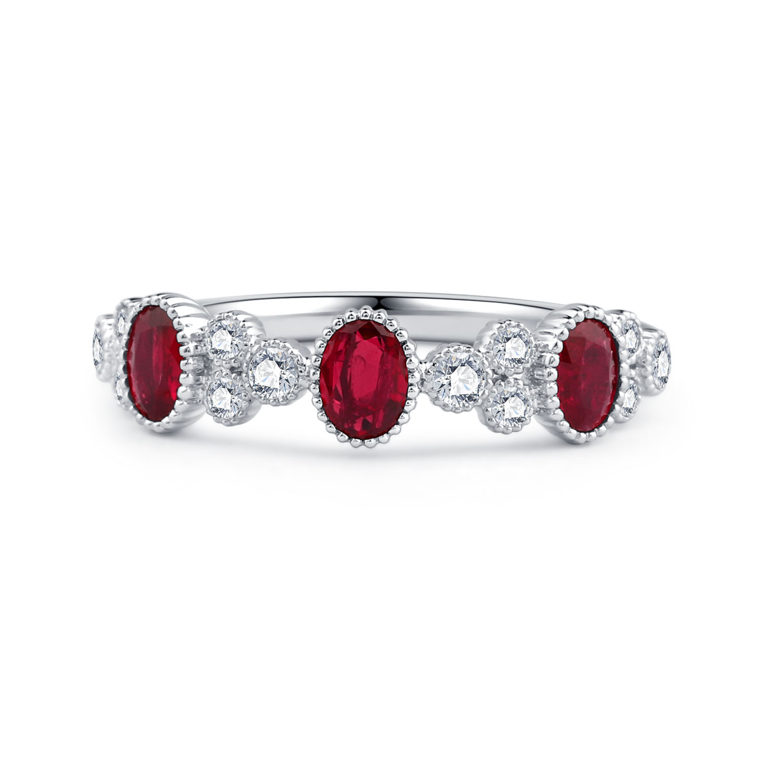 18K WHITE GOLD NATURAL DIAMOND RUBY RING