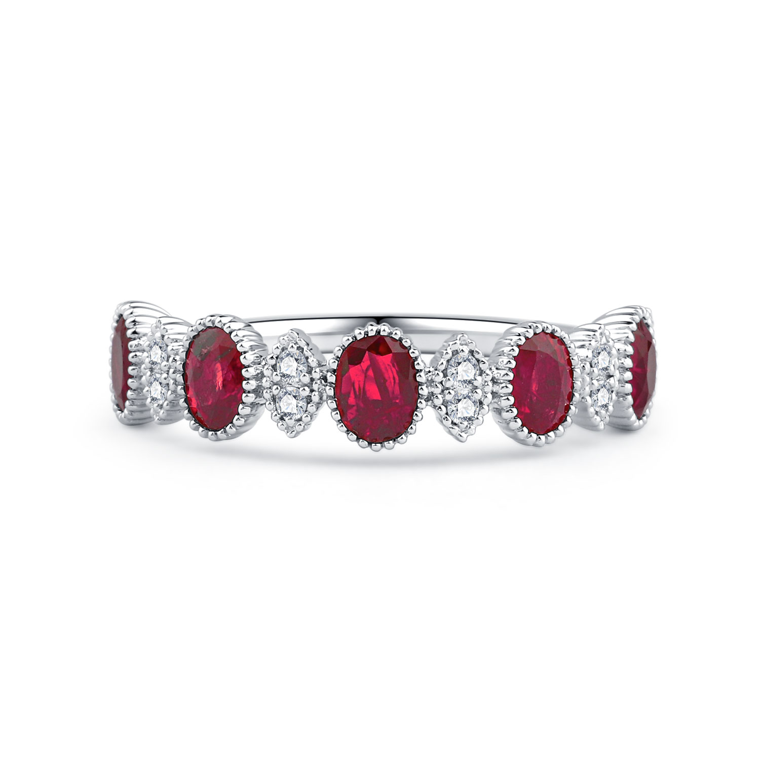 18K WHITE GOLD NATURAL DIAMOND RUBY RING