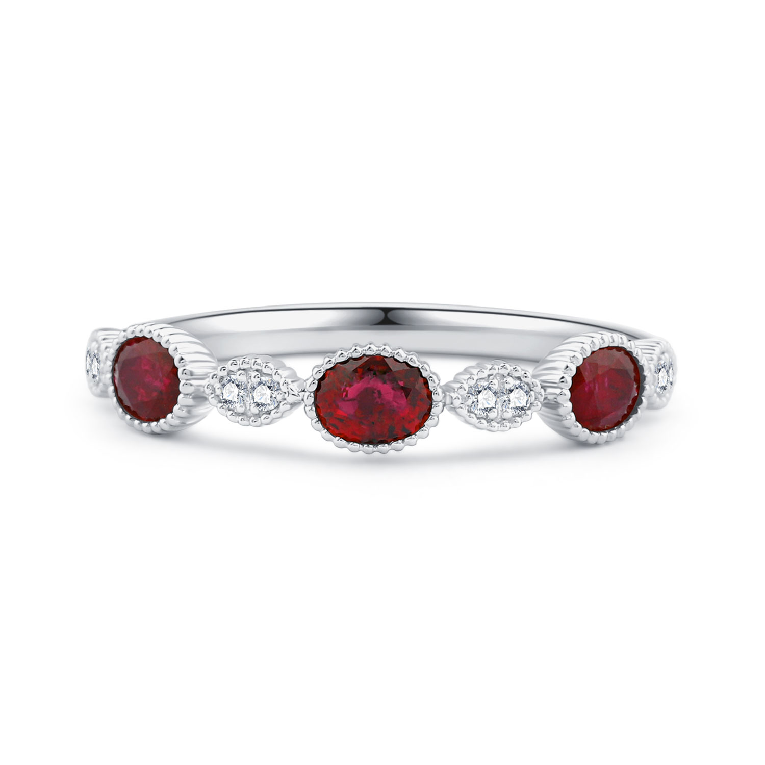 18K WHITE GOLD NATURAL DIAMOND RUBY RING