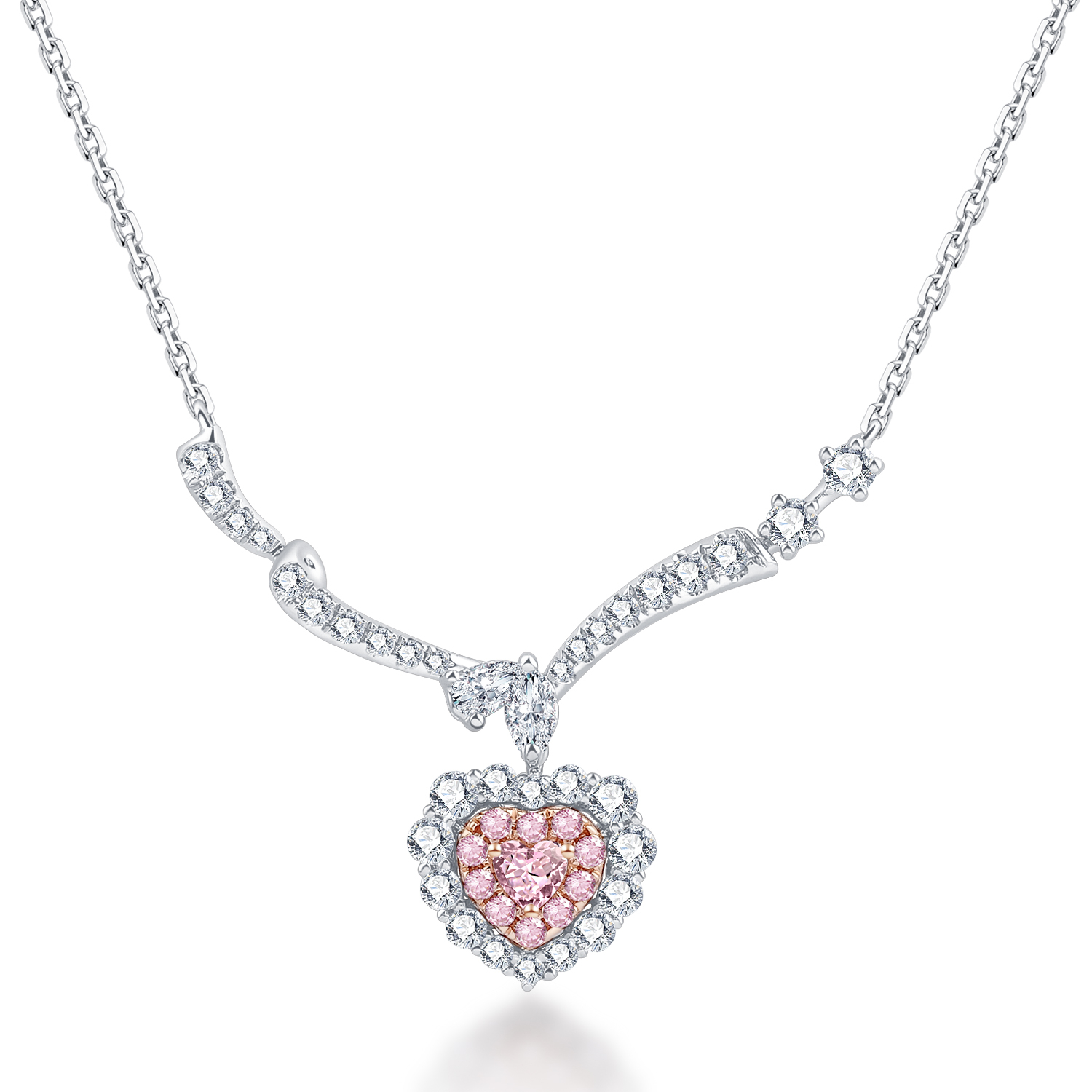 FANCY 18K WHITE AND ROSE GOLD PINK DIAMOND NECKLACE