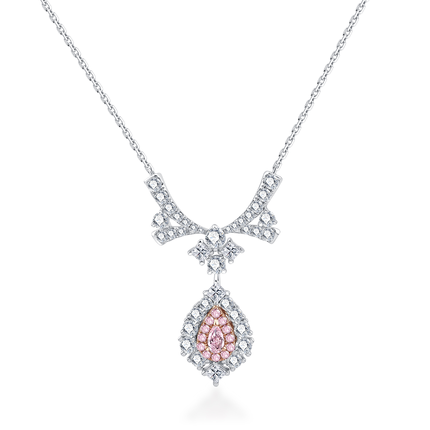 ELEGANT 18K WHITE AND ROSE GOLD PINK DIAMOND NECKLACE