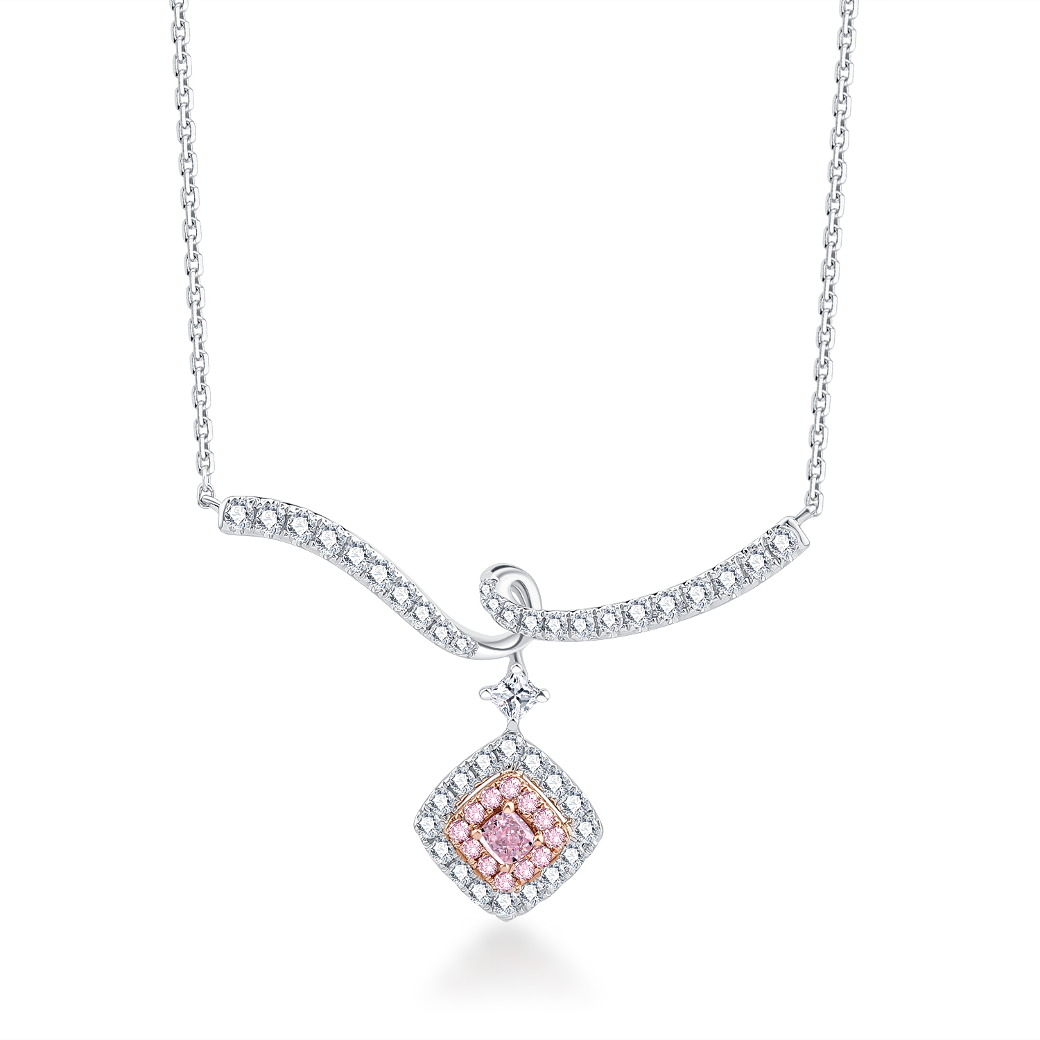 LUXURY 18K WHITE AND ROSE GOLD PINK DIAMOND NECKLACE