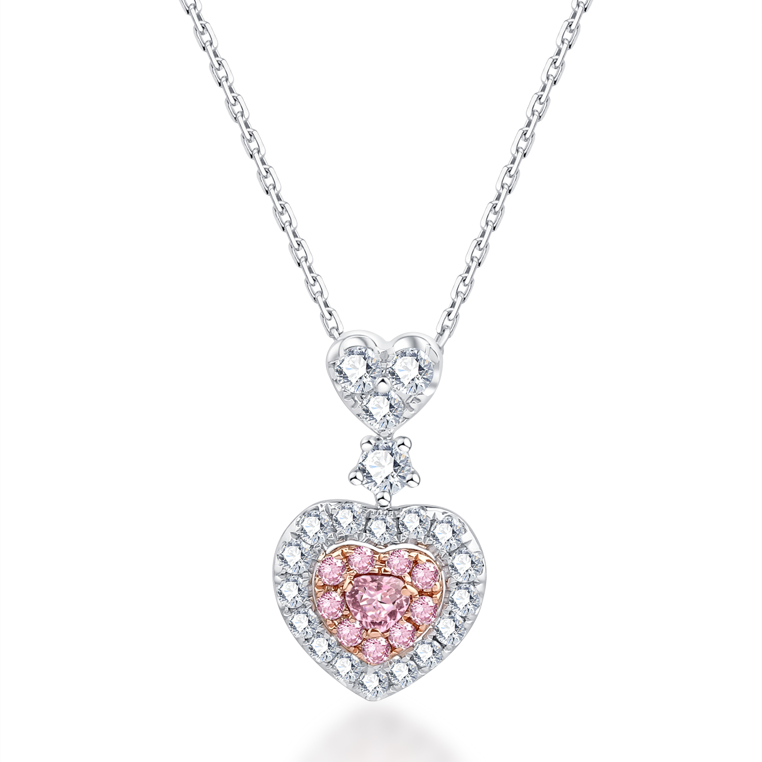 EXQUISITE 18K WHITE AND ROSE GOLD PINK DIAMOND NECKLACE