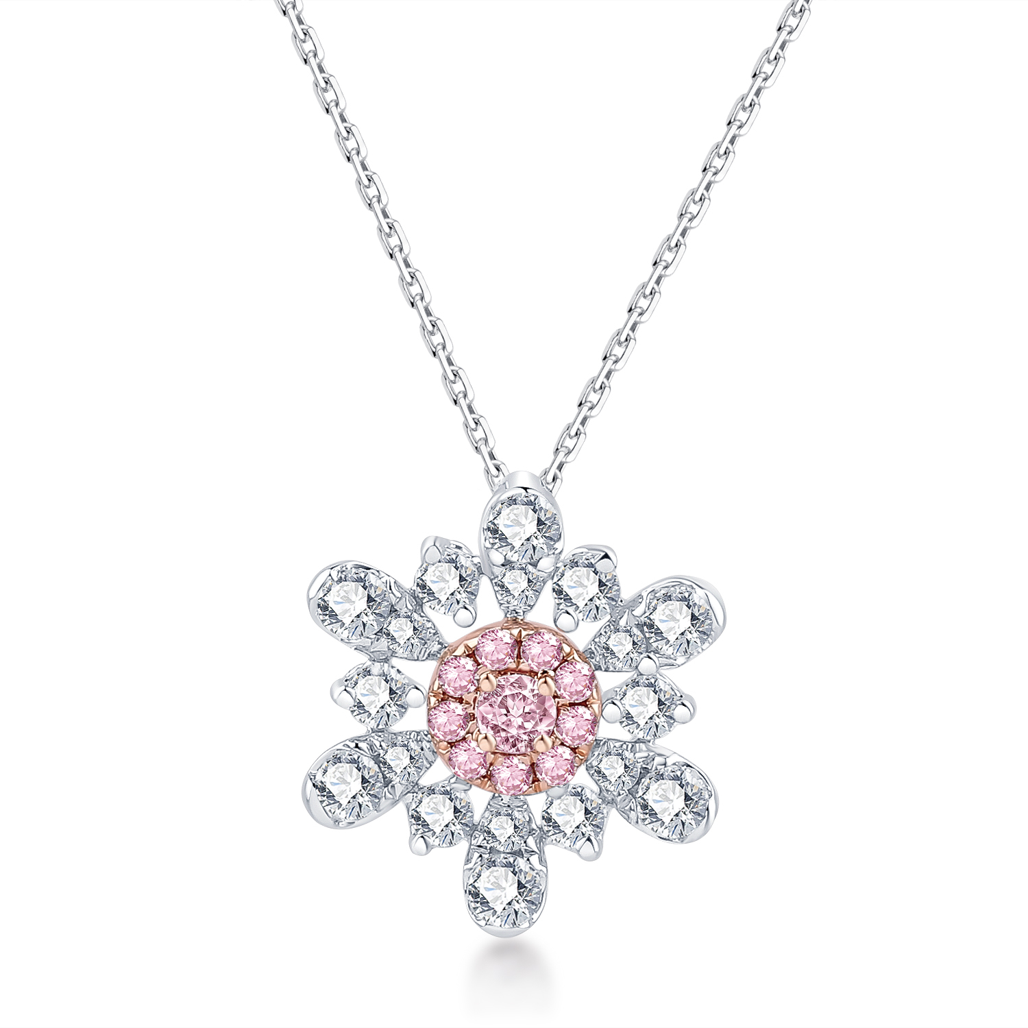 CHARMING 18K WHITE AND ROSE GOLD PINK DIAMOND NECKLACE