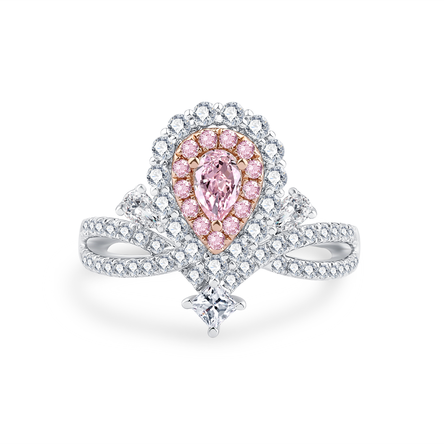 FANCY 18K WHITE AND ROSE GOLD PINK DIAMOND RING