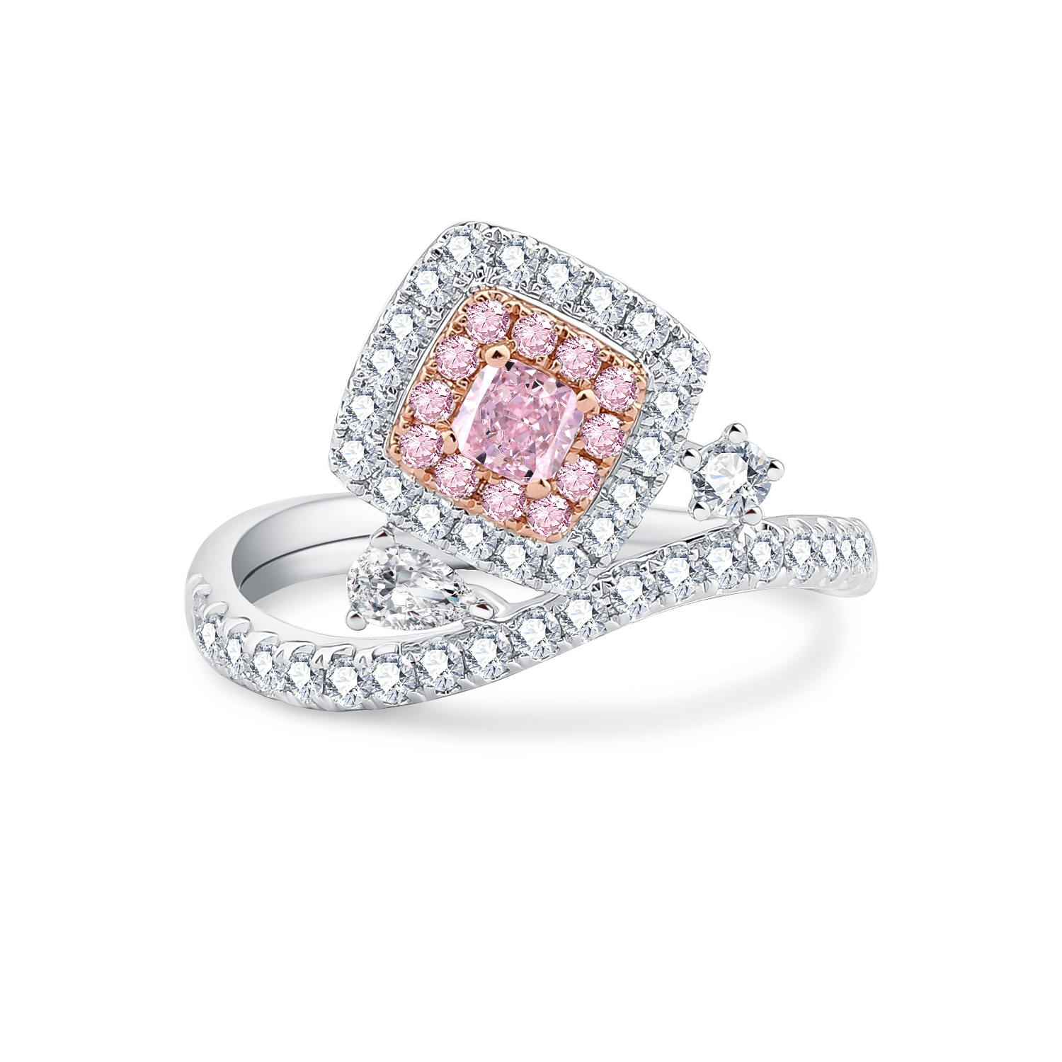 EXCLUSIVE 18K WHITE AND ROSE GOLD PINK DIAMOND RING