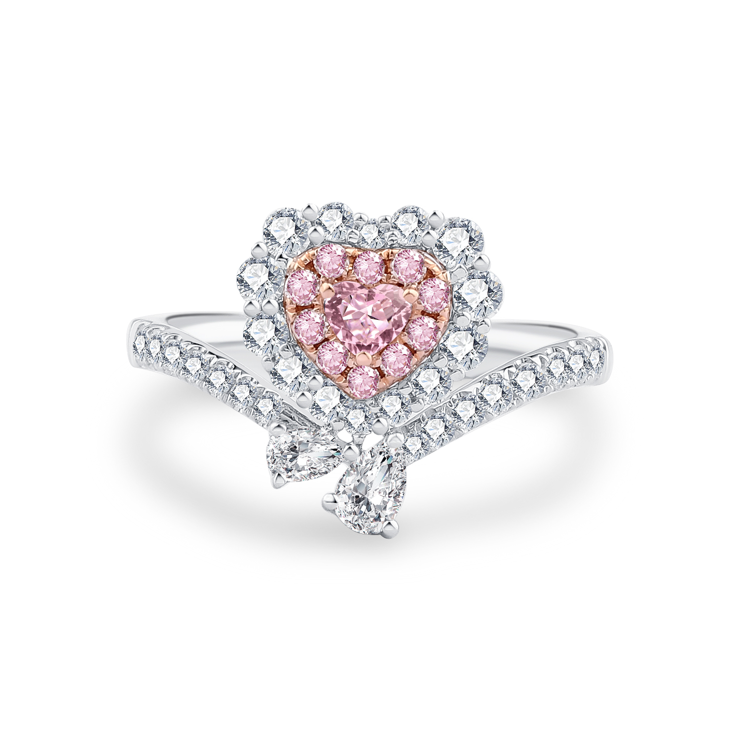 EXQUISITE 18K WHITE AND ROSE GOLD PINK DIAMOND RING