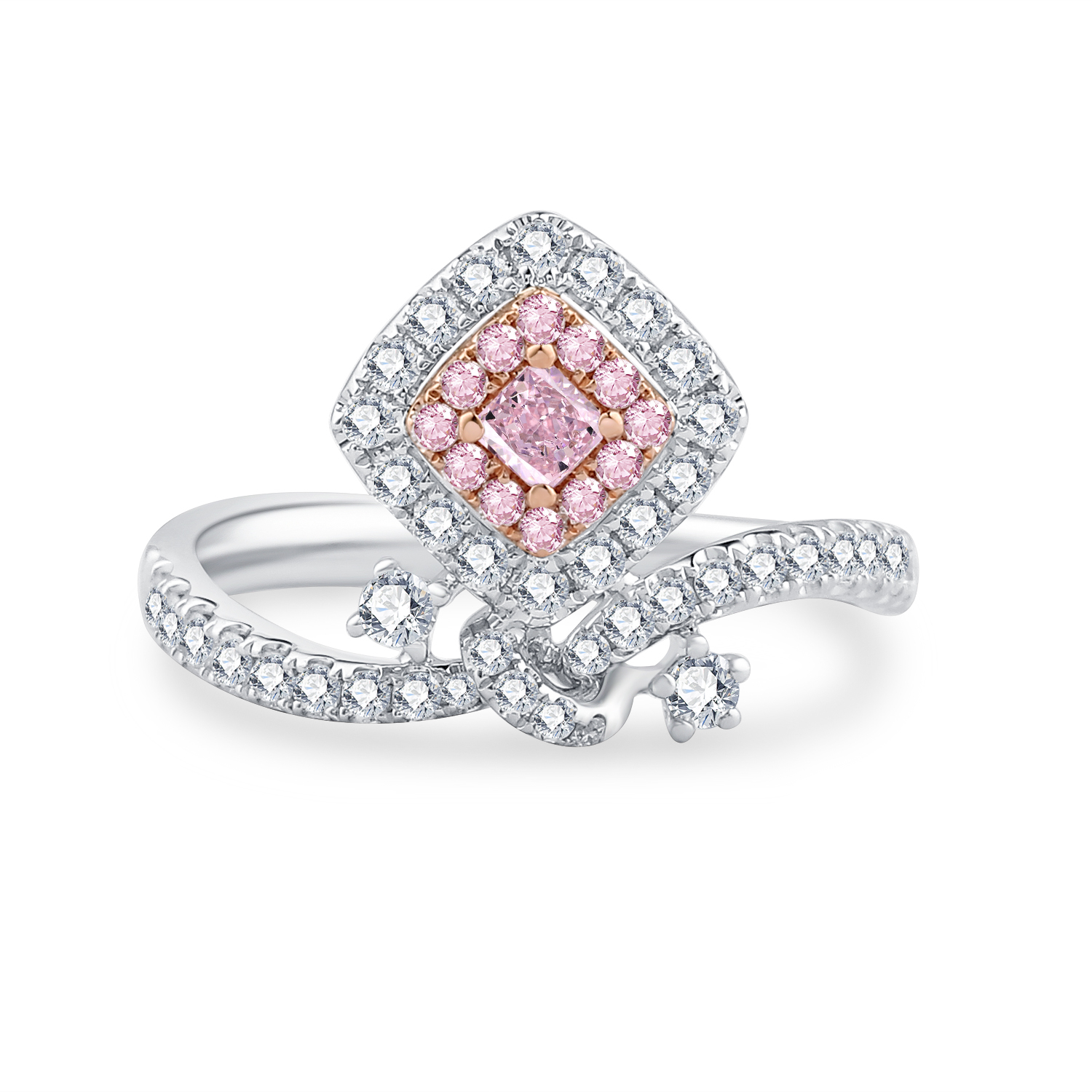 LUXURY 18K WHITE AND ROSE GOLD PINK DIAMOND RING