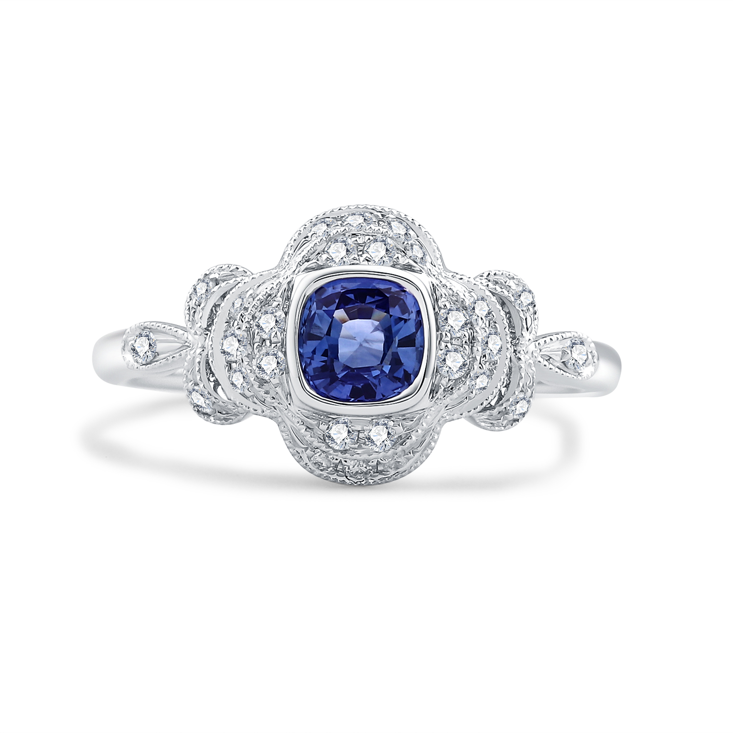 18K WHITE GOLD NATURAL DIAMOND SAPPHIRE RING