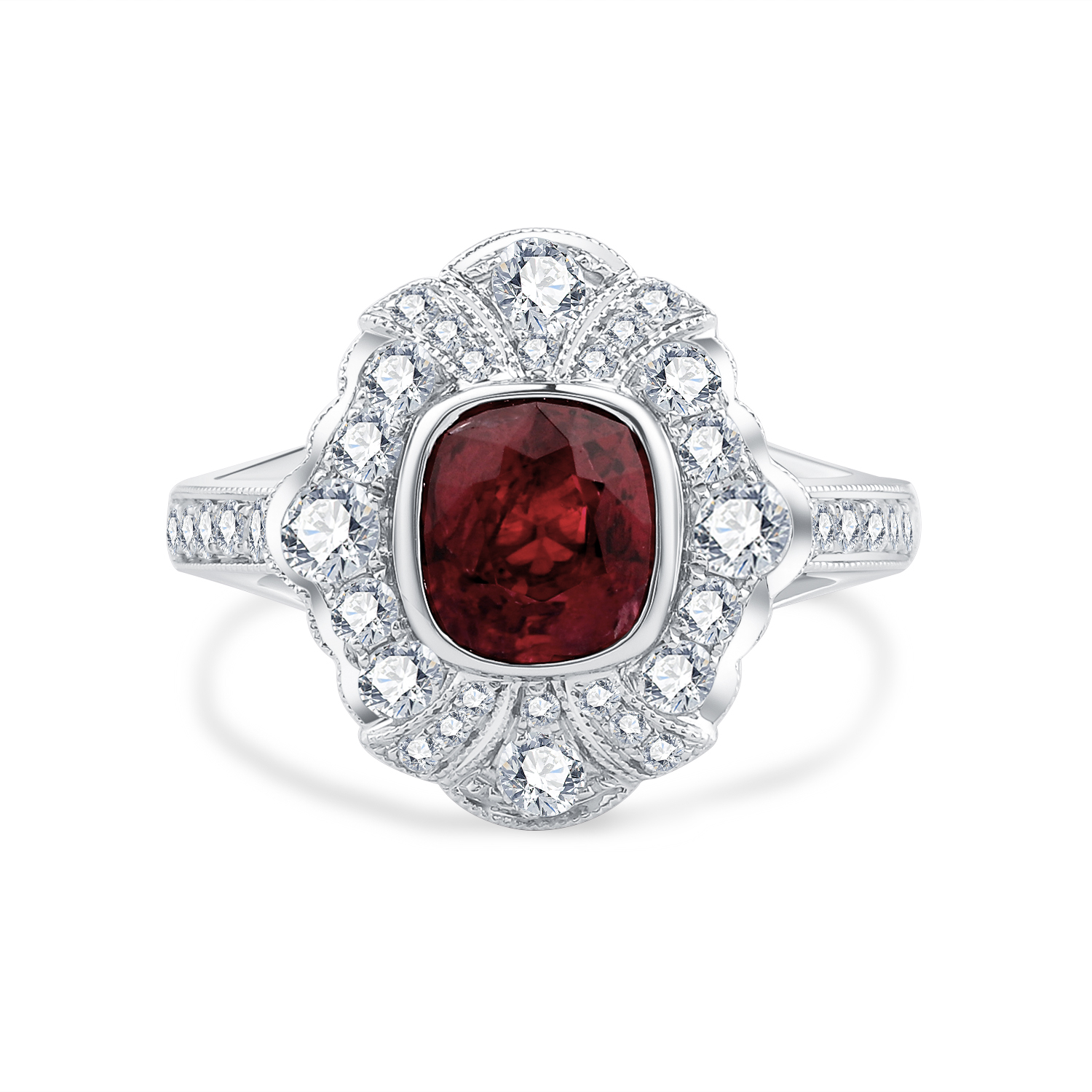 18K WHITE GOLD NATURAL DIAMOND SPINEL RING