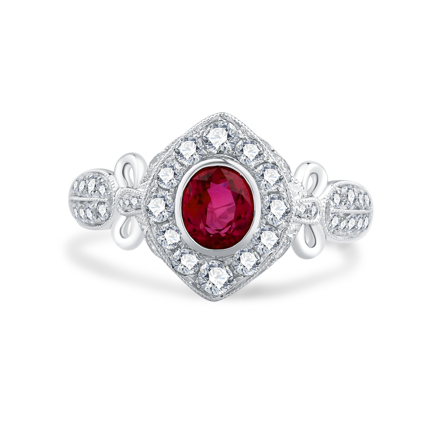 PT950 WHITE GOLD NATURAL DIAMOND RUBY RING