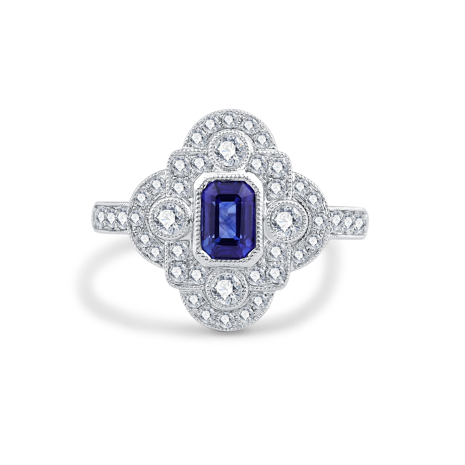 PT950 REAL NATURAL DIAMOND BLUE SAPPHIRE RING