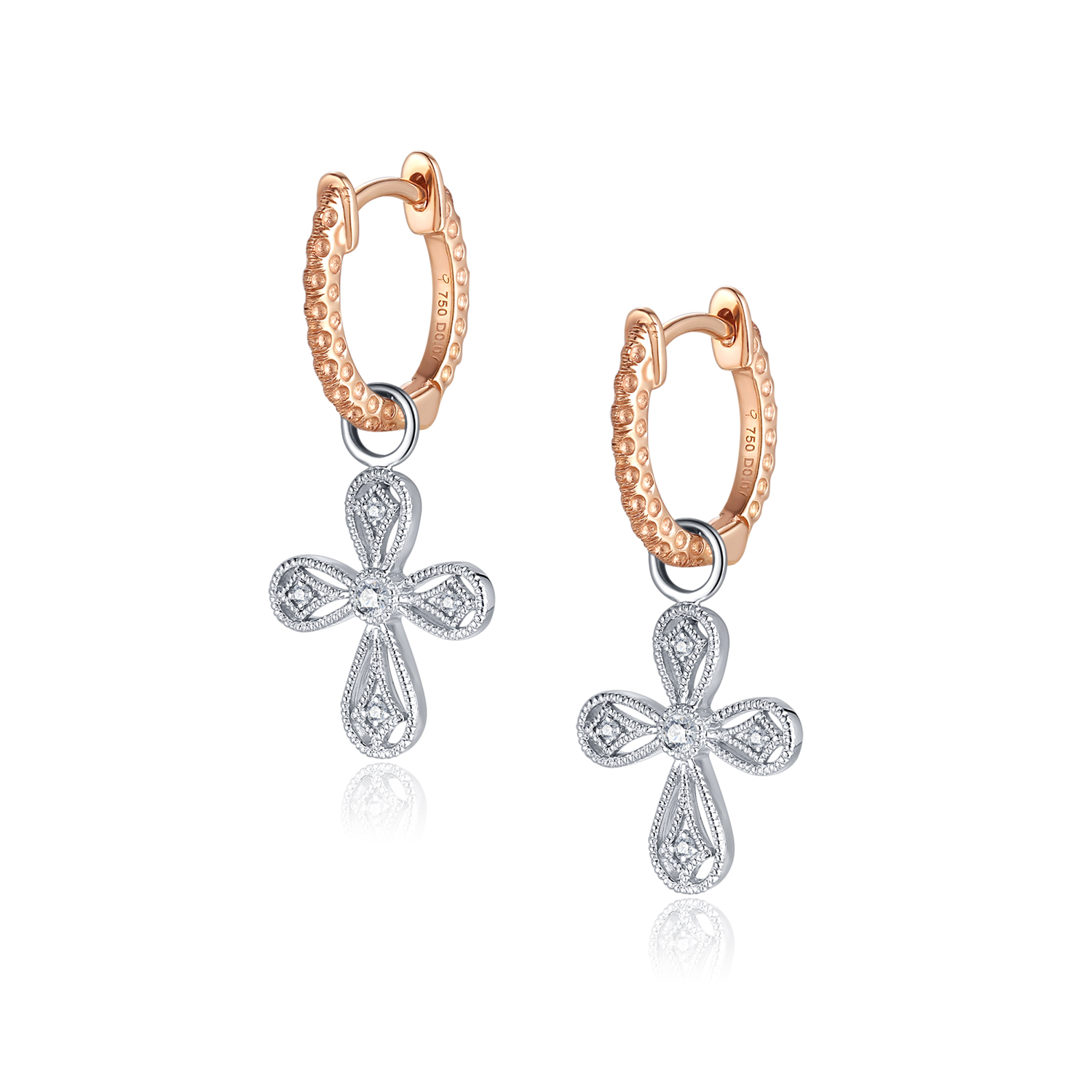 18K WHITE AND ROSE GOLD NATURAL DIAMOND HOOP EARRING