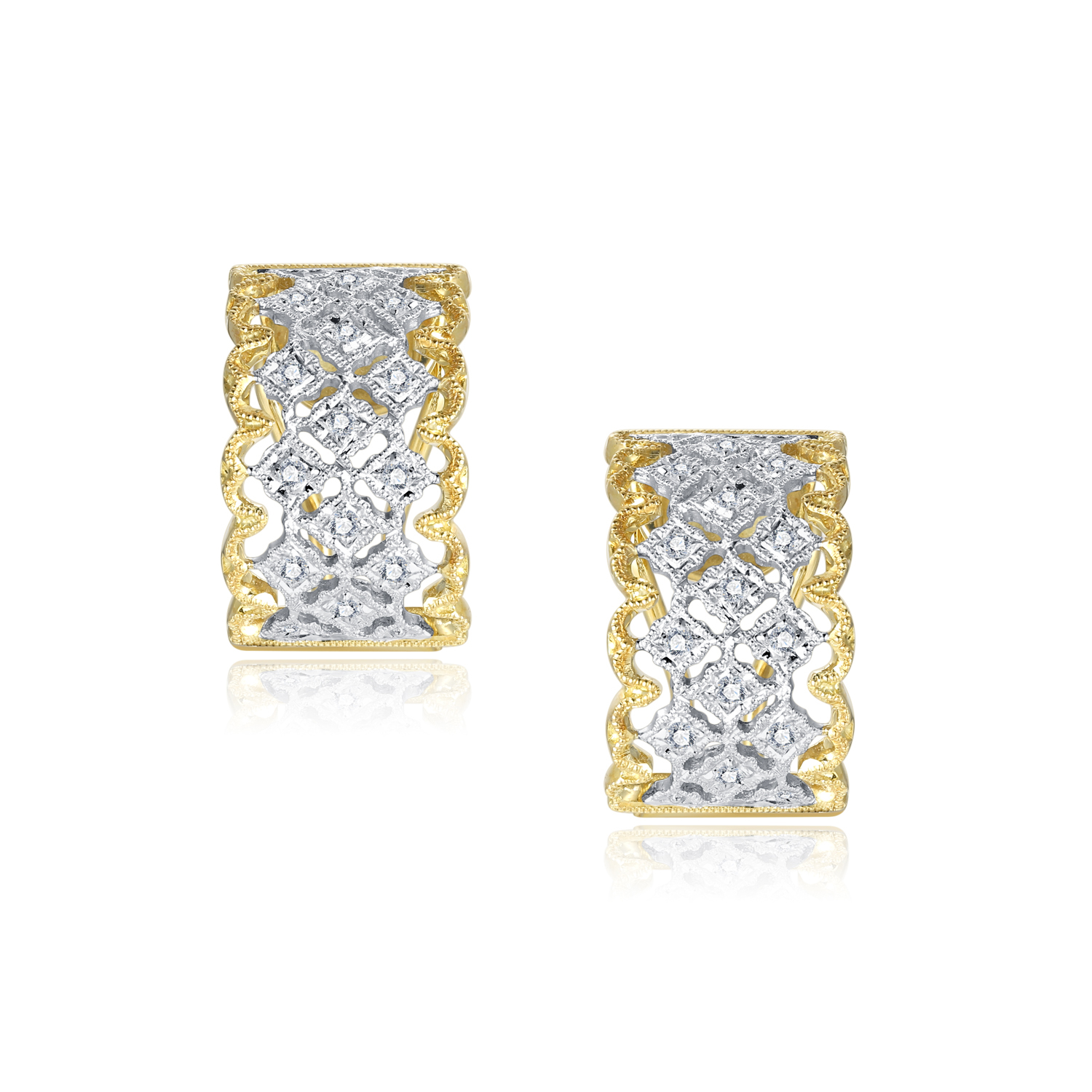 18K WHITE AND YELLOW GOLD NATURAL DIAMOND STUD EARRING