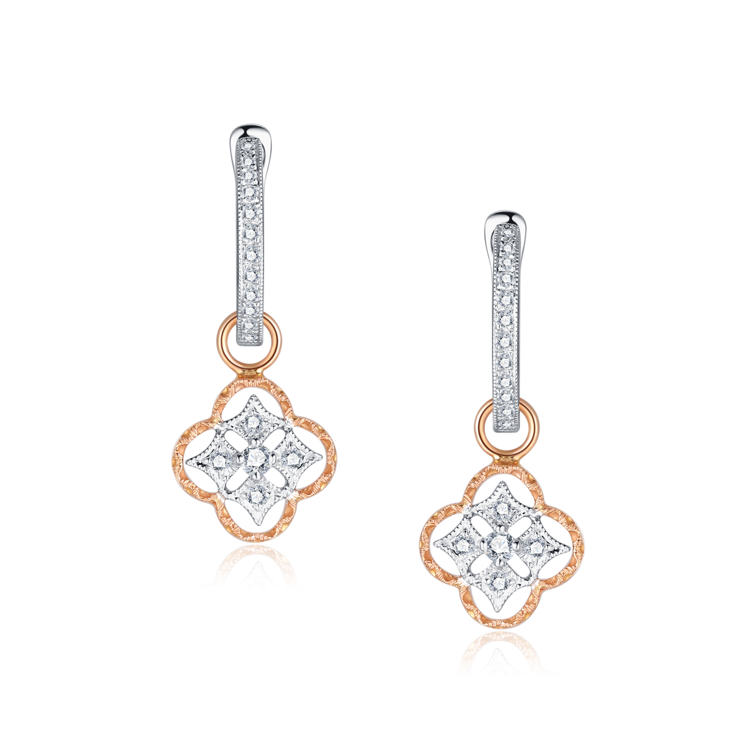 18K WHITE AND ROSE GOLD NATURAL DIAMOND HOOP EARRING